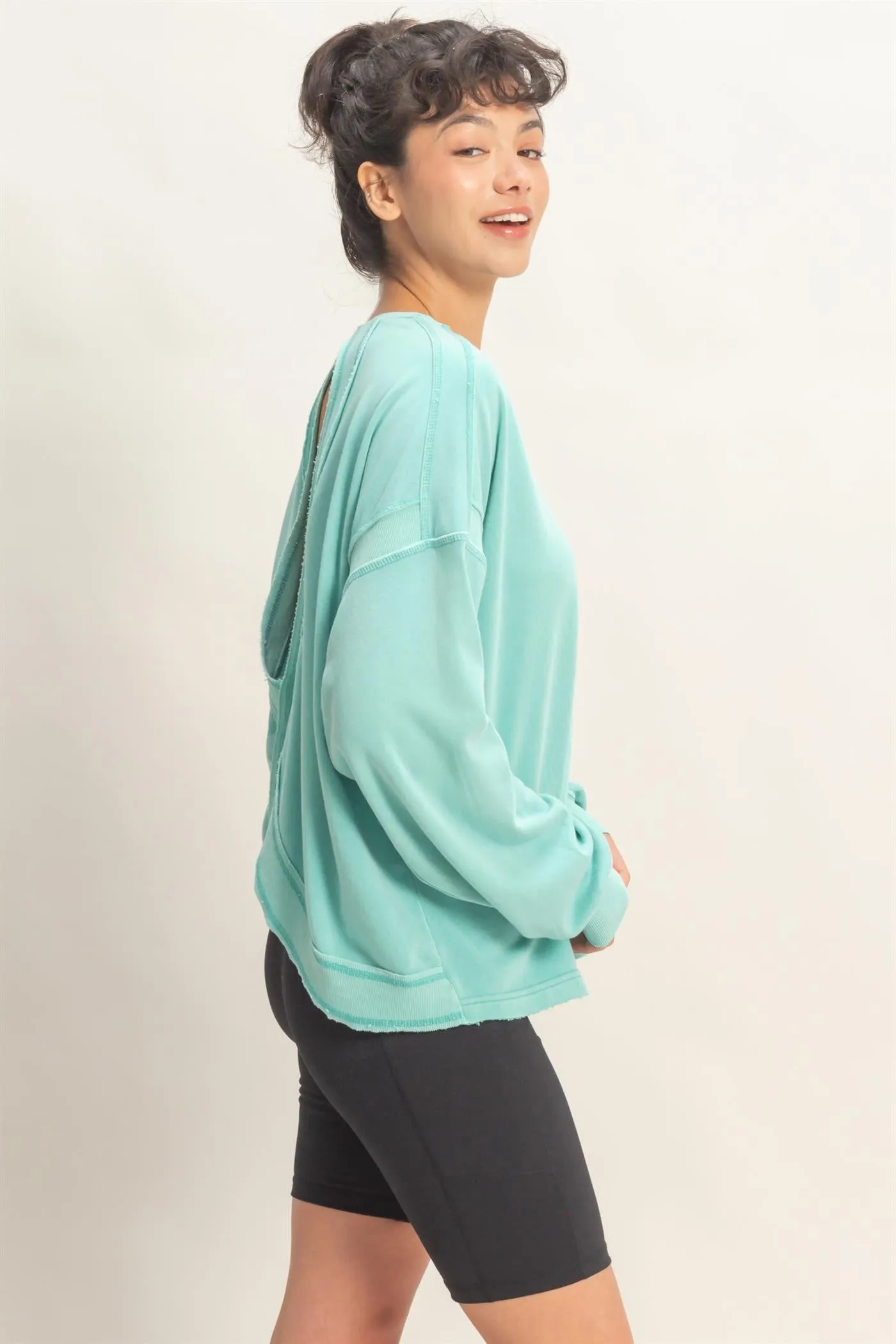 Turquoise Oversized Cutout Back Sweatshirt sold by Pinkblush product image thumbnail 2