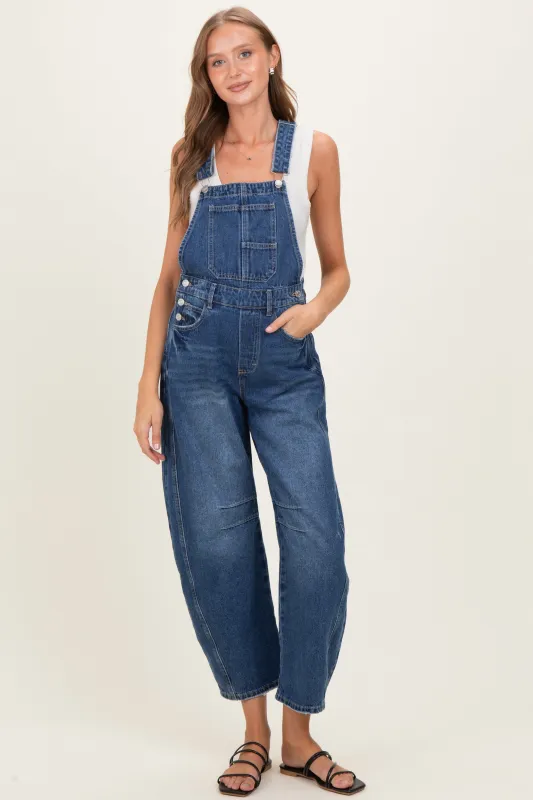Blue Barrel Leg Maternity Denim Overalls made by Pinkblush