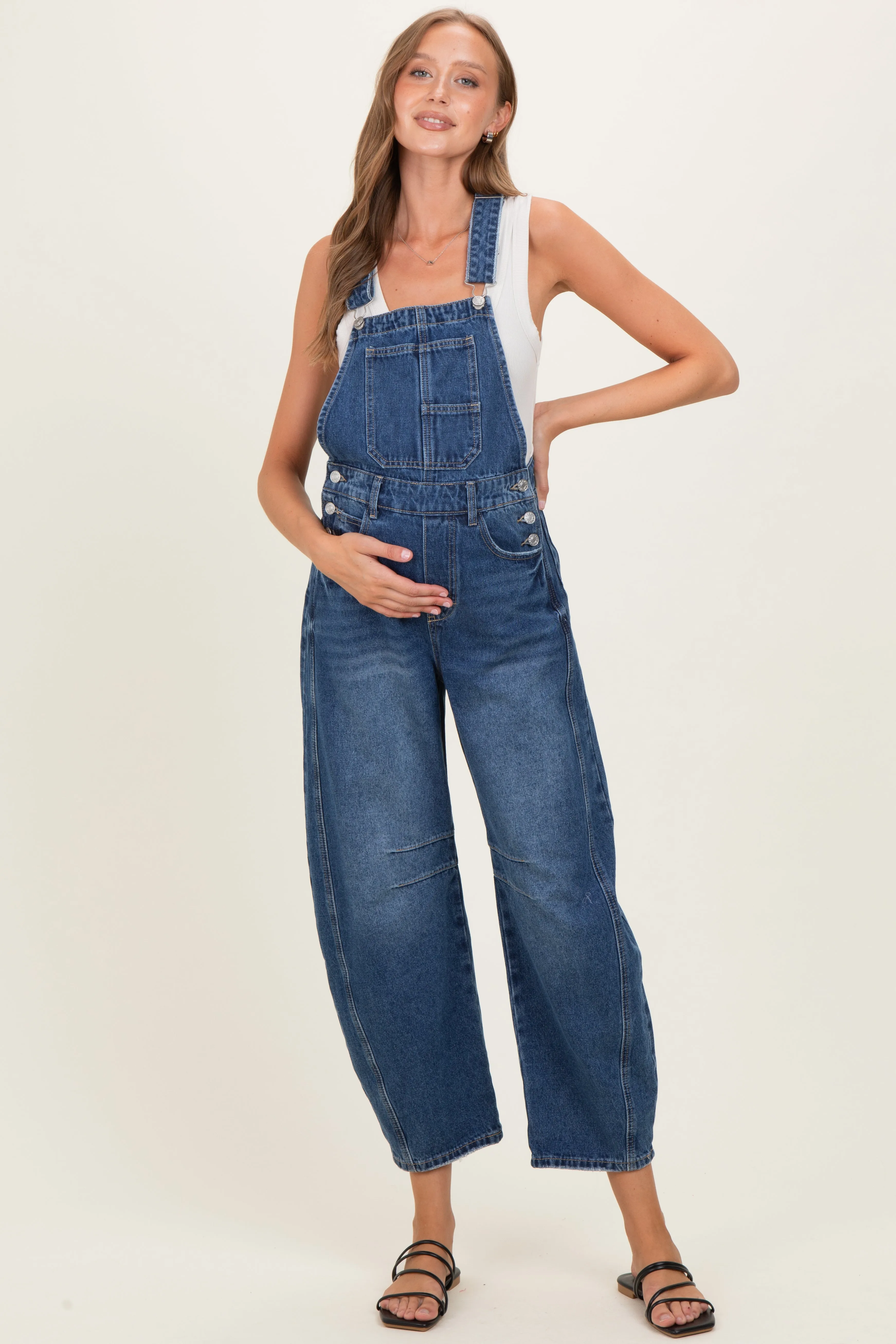 Blue Barrel Leg Maternity Denim Overalls sold by Pinkblush product image thumbnail 2