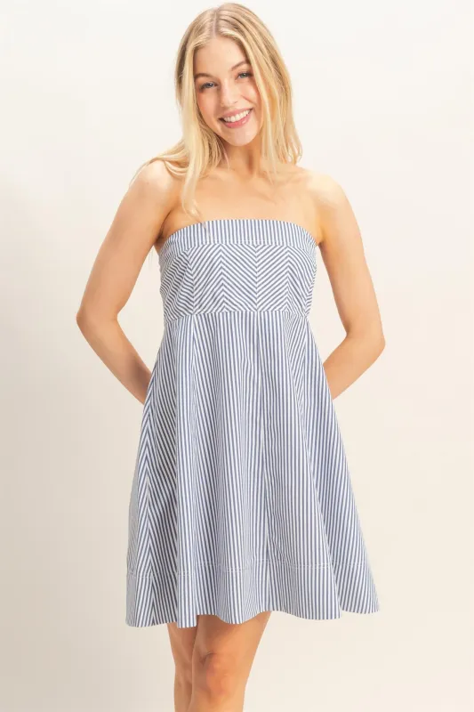 Navy Striped Strapless A-Line Dress made by Pinkblush