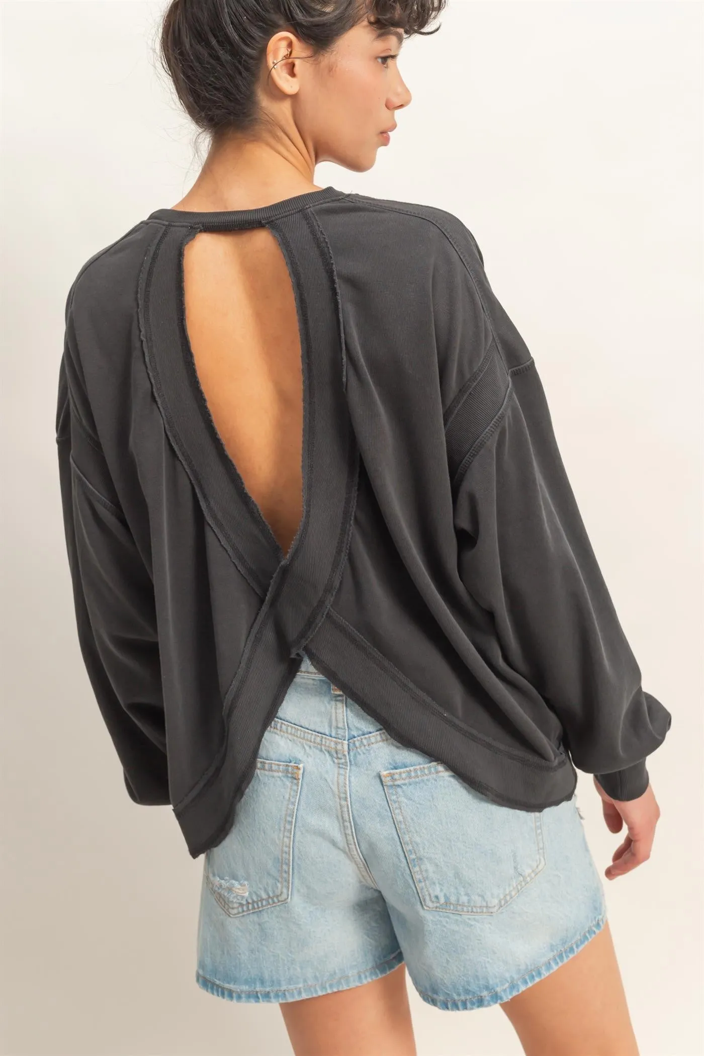 Black Oversized Cutout Back Sweatshirt sold by Pinkblush product image thumbnail 3