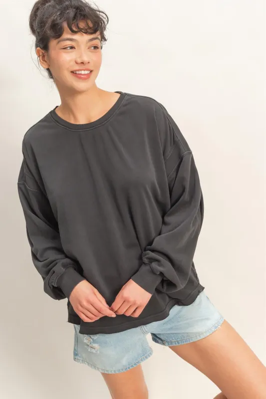 Black Oversized Cutout Back Sweatshirt made by HYFVE