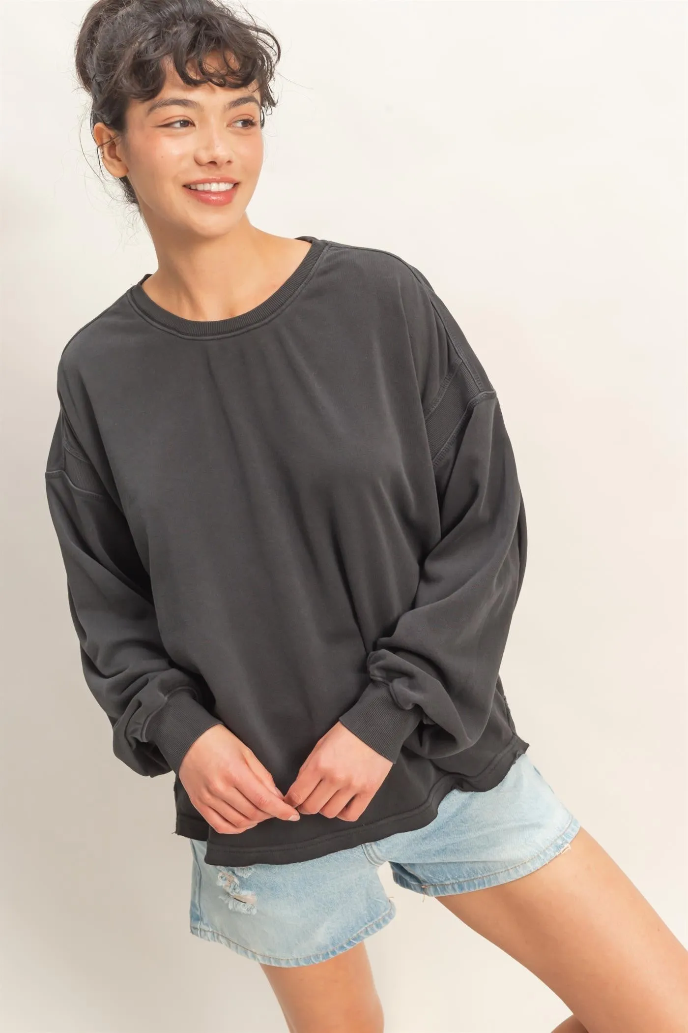 Black Oversized Cutout Back Sweatshirt sold by Pinkblush