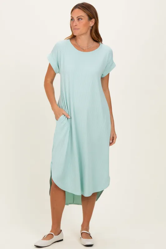 Mint Ribbed Curved Hem Midi Dress sold by Pinkblush