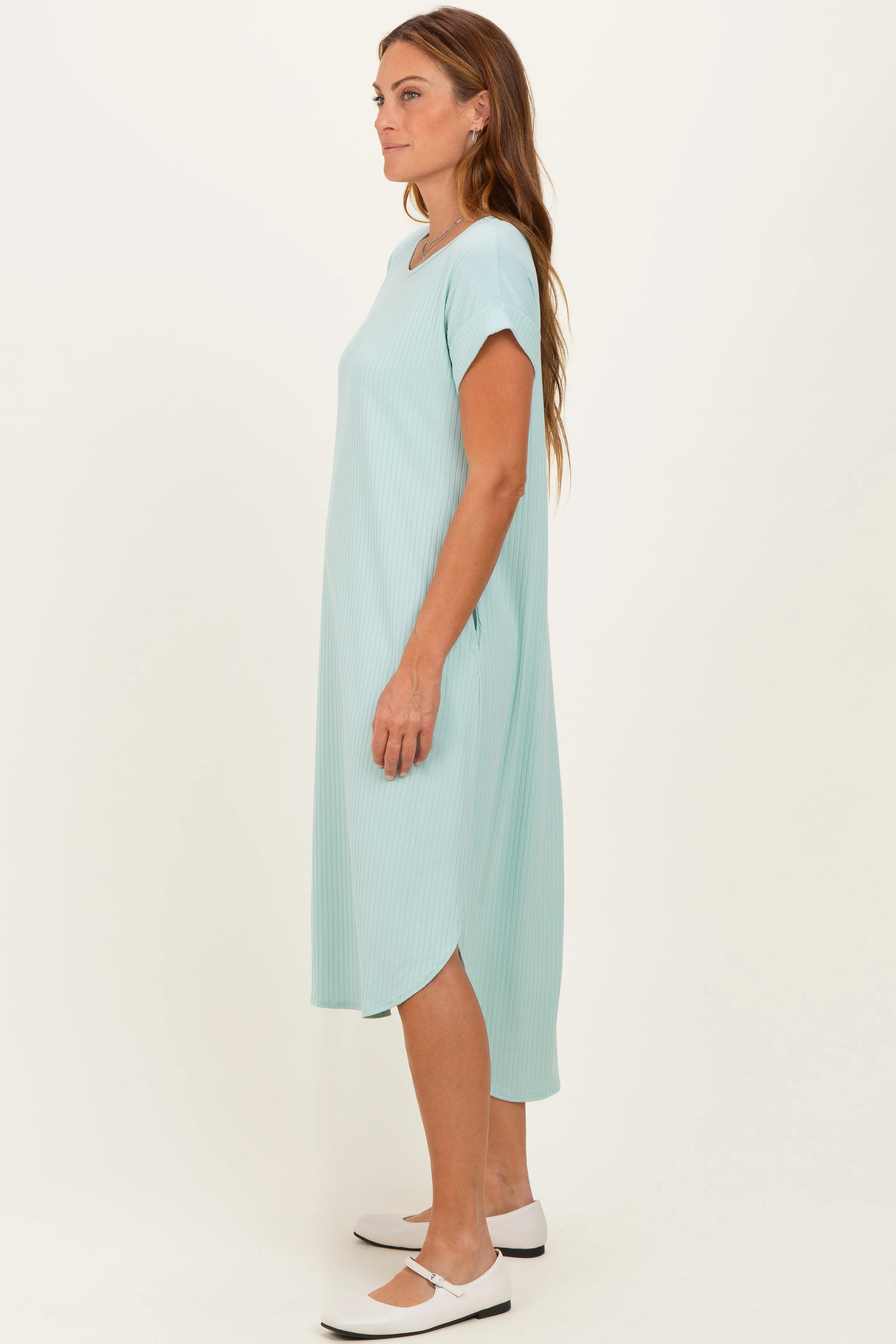 Mint Ribbed Curved Hem Midi Dress sold by Pinkblush product image thumbnail 2