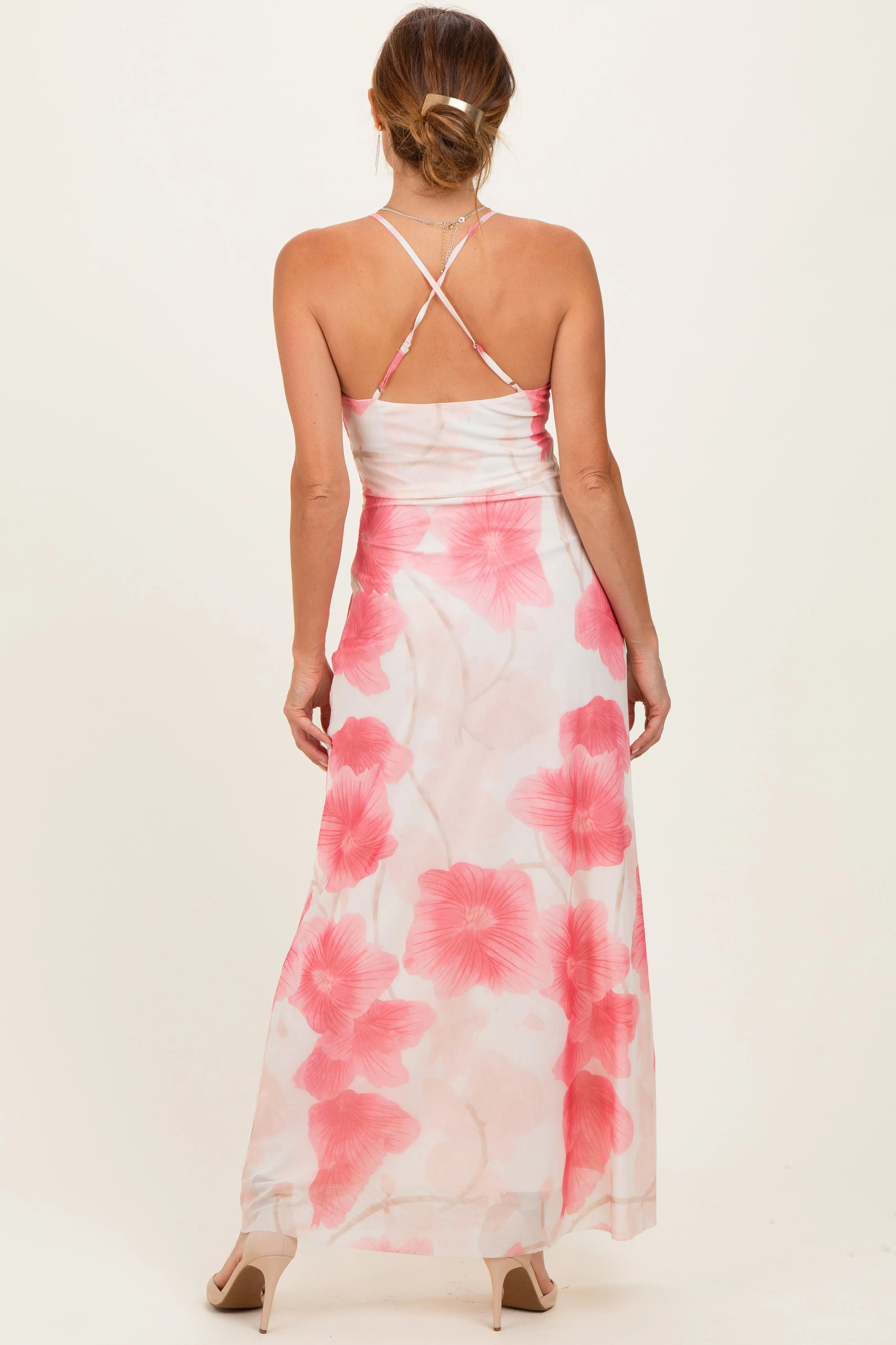 Pink Floral Crisscross Back Maxi Dress sold by Pinkblush product image thumbnail 3