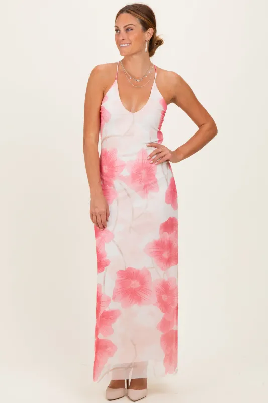 Pink Floral Crisscross Back Maxi Dress sold by Pinkblush
