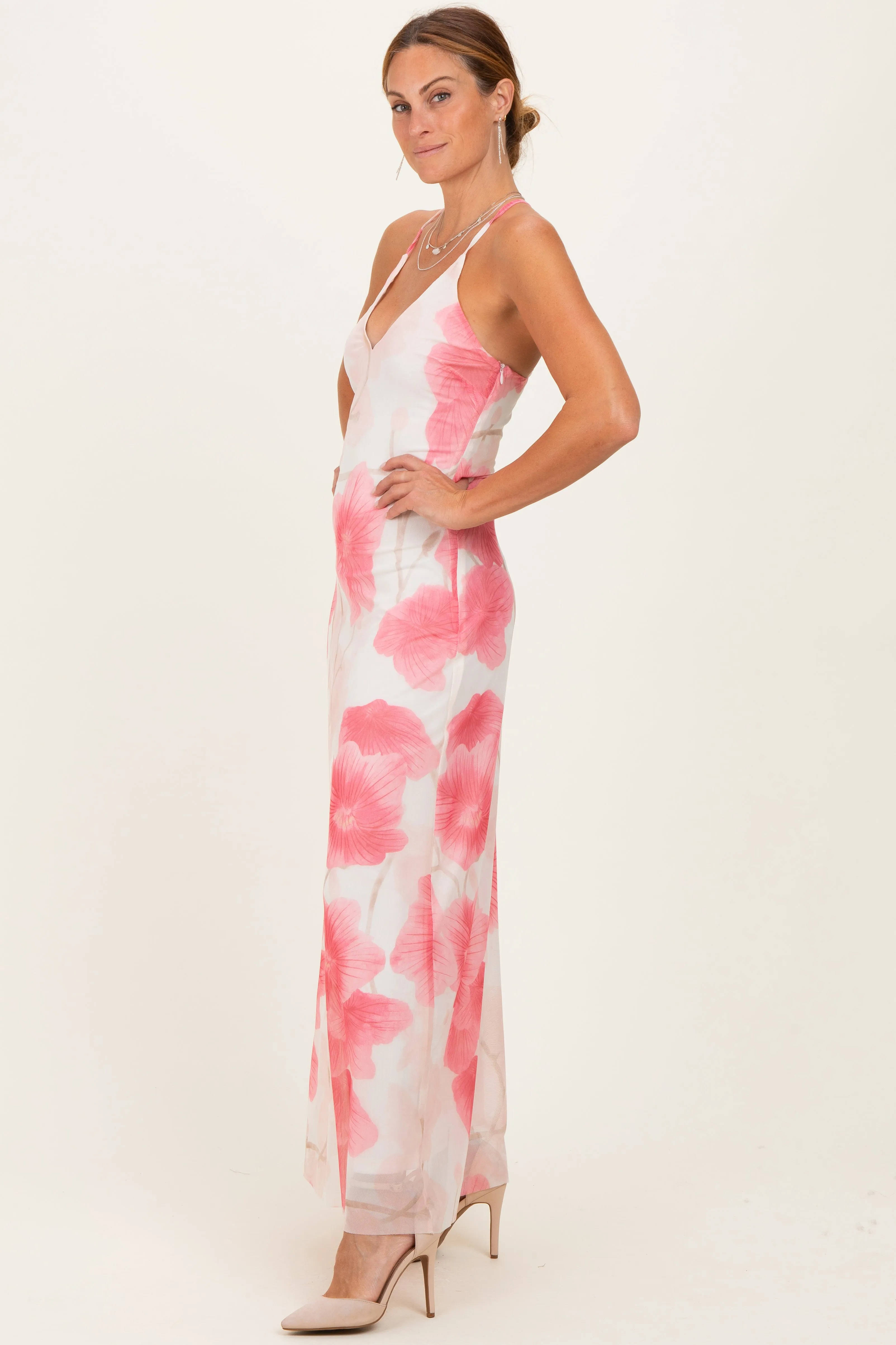Pink Floral Crisscross Back Maxi Dress sold by Pinkblush product image thumbnail 2