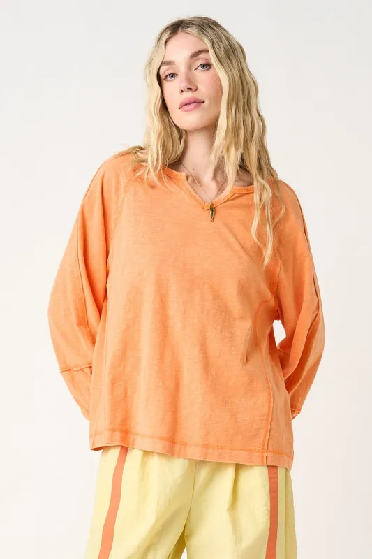 Citrus Orange Mineral Wash Exposed Seam Top made by Pinkblush