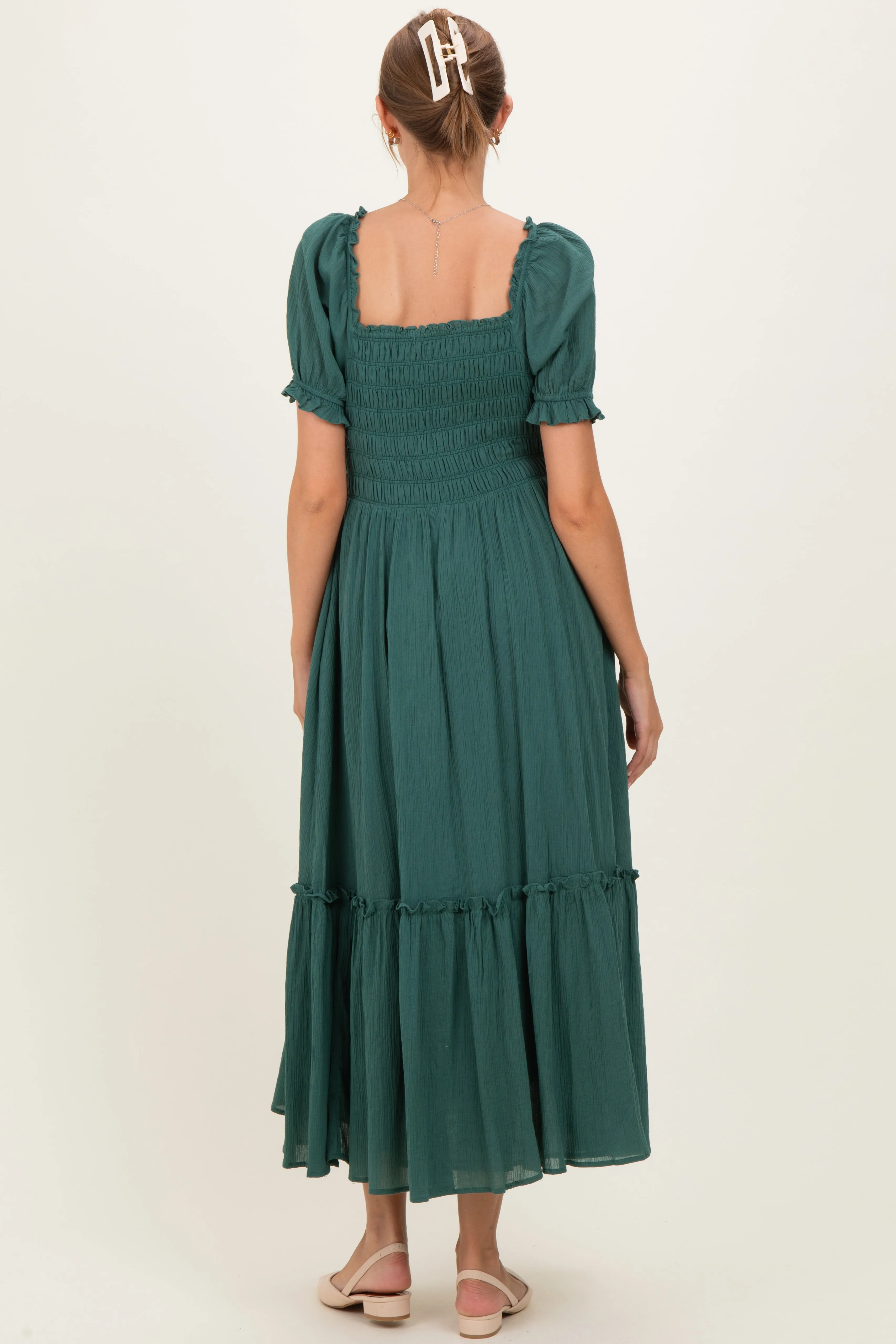 Forest Green Smocked Button Down Maternity Maxi Dress sold by Pinkblush product image thumbnail 3