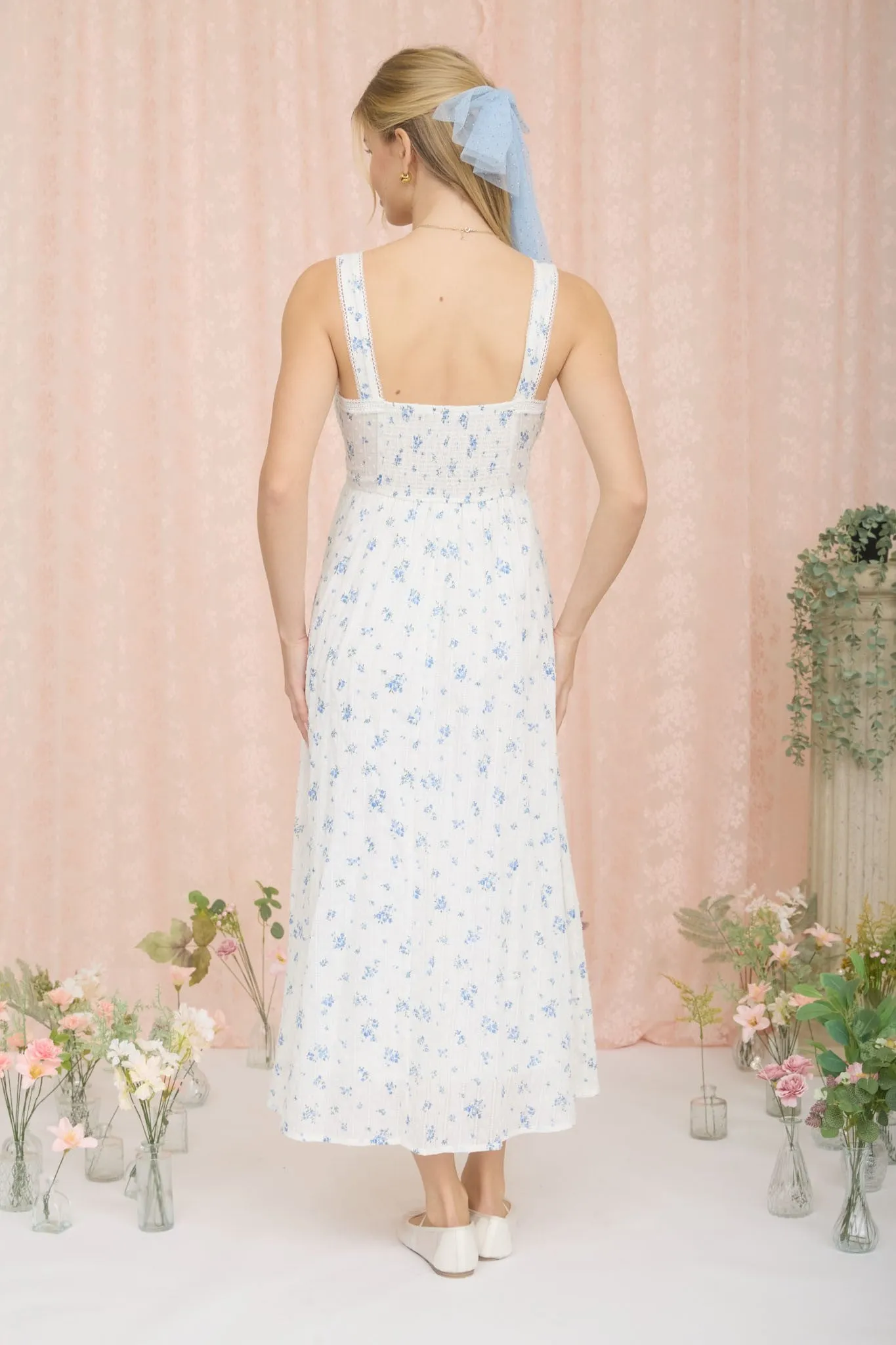 Blue Floral Lace Accent Sleeveless Maxi Dress sold by Pinkblush product image thumbnail 5