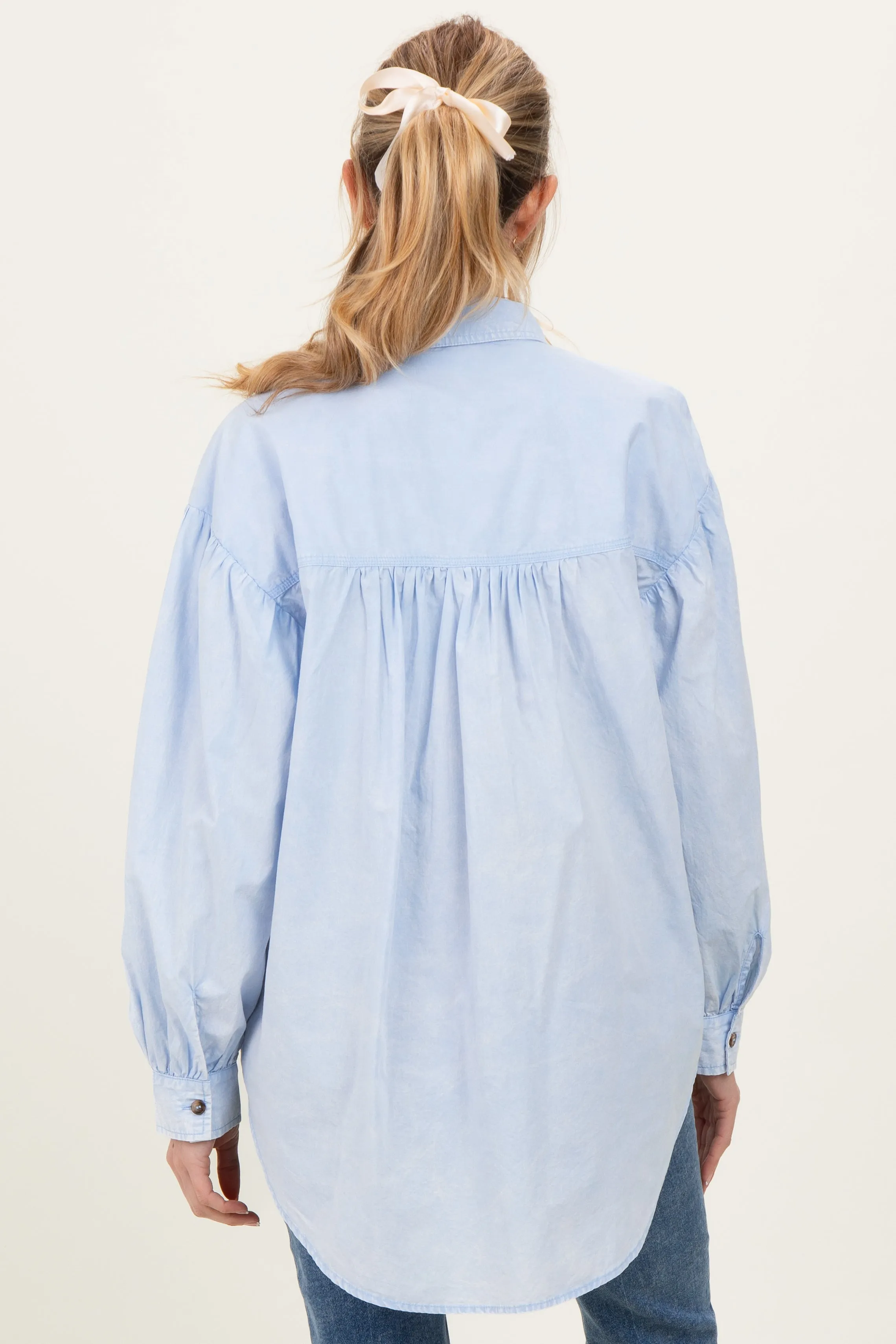 Light Blue Button Down Lightweight Casual Maternity Shirt sold by Pinkblush product image thumbnail 3