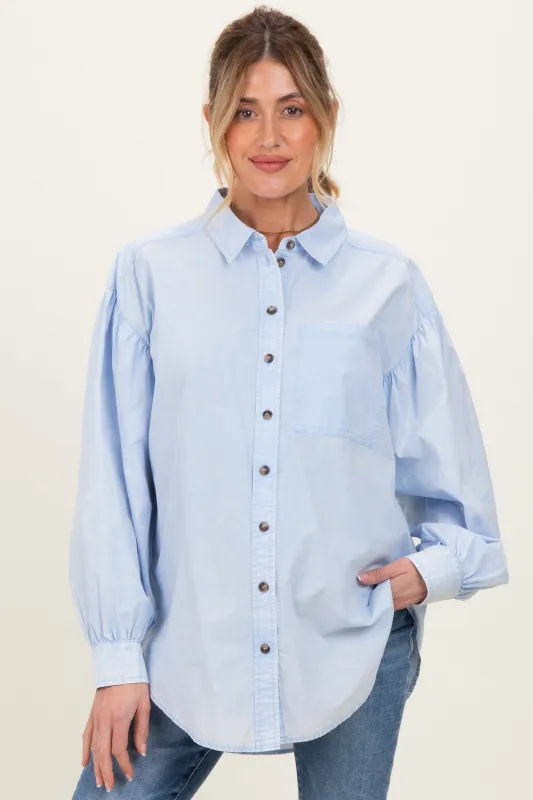 Light Blue Button Down Lightweight Casual Maternity Shirt made by JODIFL
