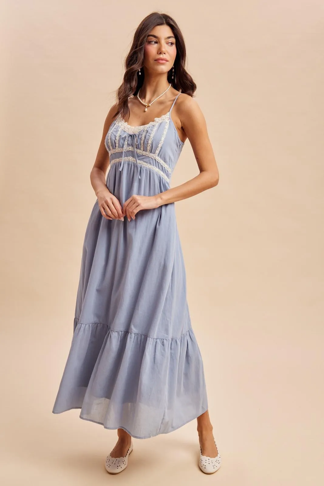 Blue Lace Accent Maxi Dress sold by Pinkblush