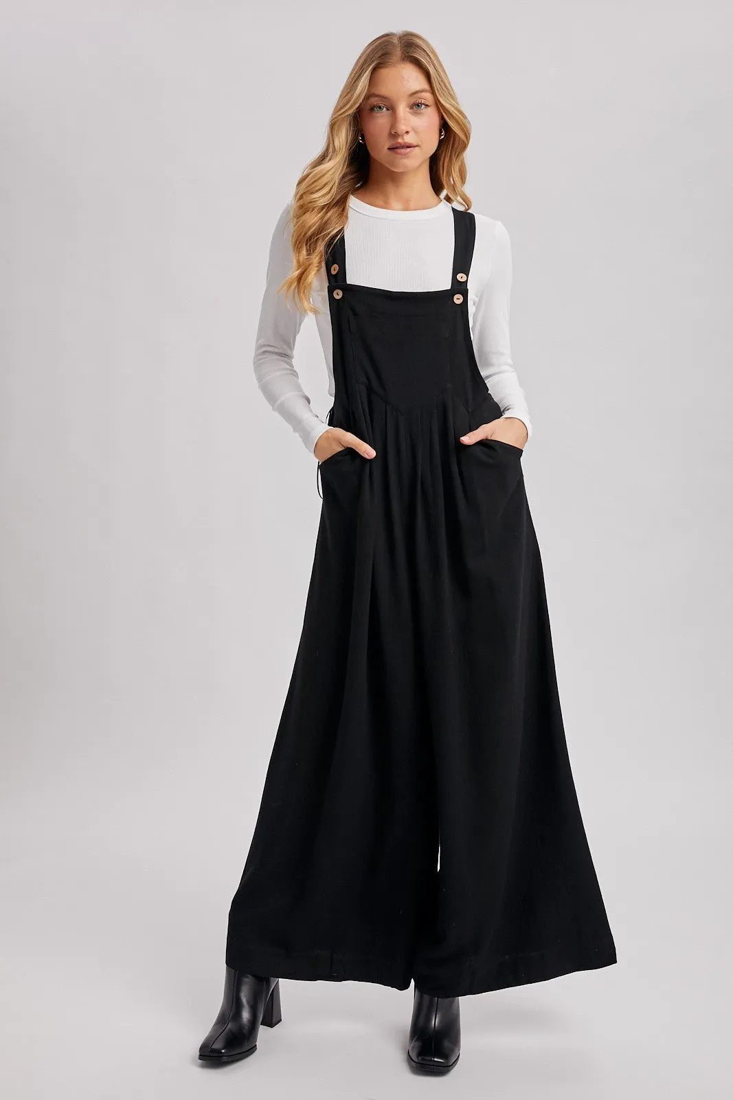 Black Super Wide Leg Overall Jumpsuit sold by Pinkblush product image thumbnail 4