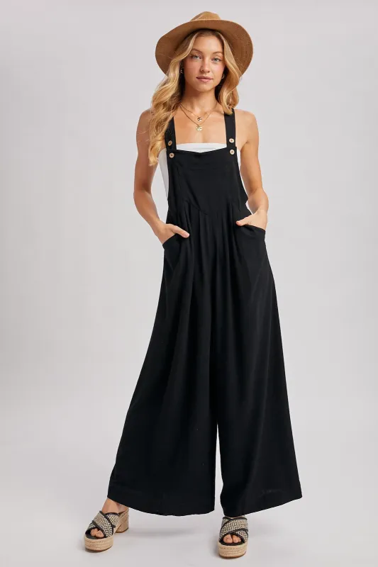 Black Super Wide Leg Overall Jumpsuit sold by Pinkblush
