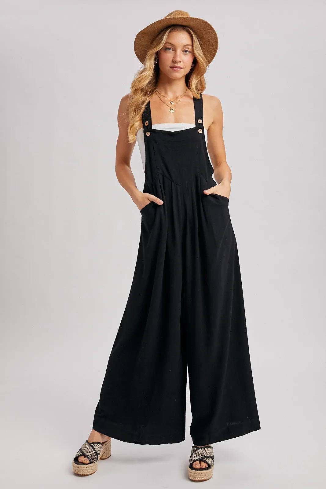 Black Super Wide Leg Overall Jumpsuit sold by Pinkblush