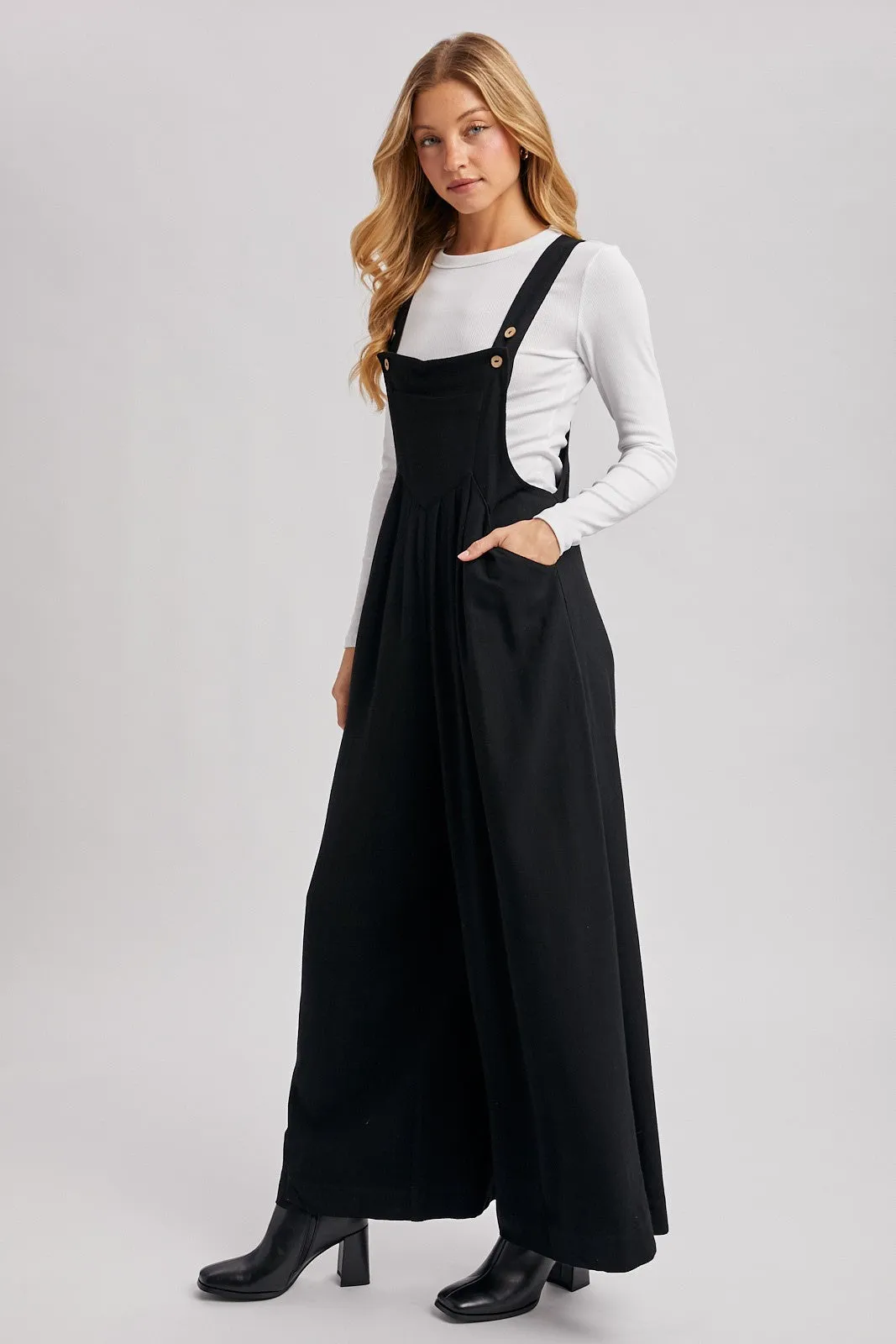 Black Super Wide Leg Overall Jumpsuit sold by Pinkblush product image thumbnail 5