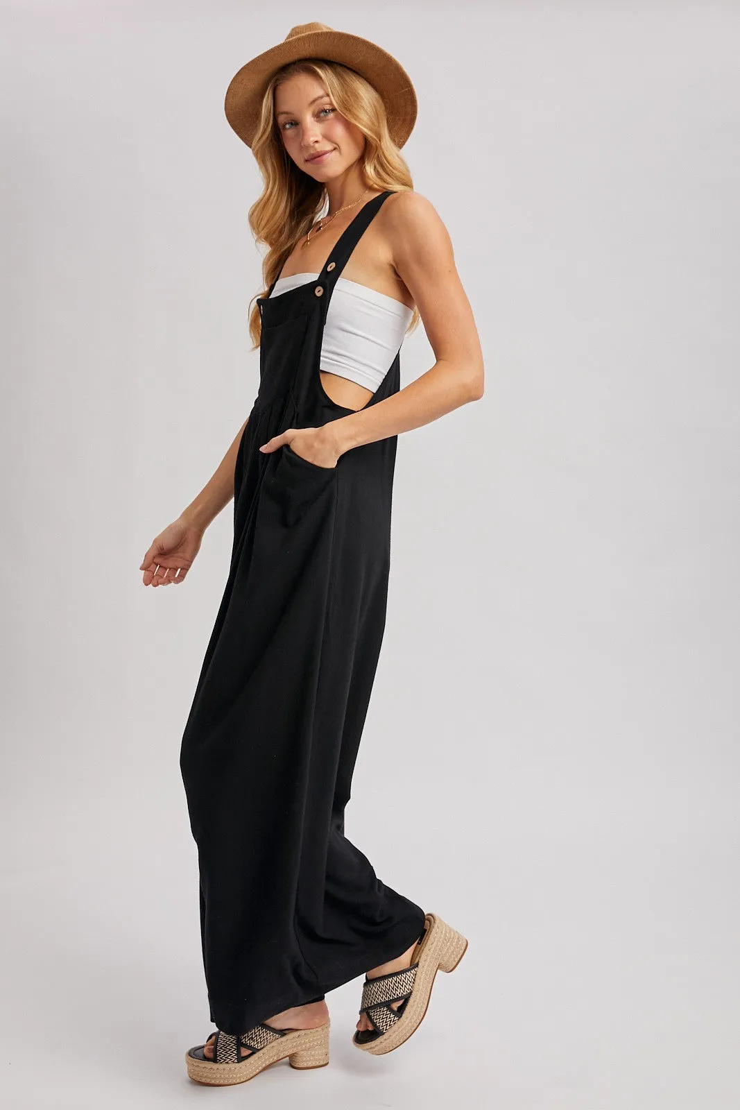 Black Super Wide Leg Overall Jumpsuit sold by Pinkblush product image thumbnail 2