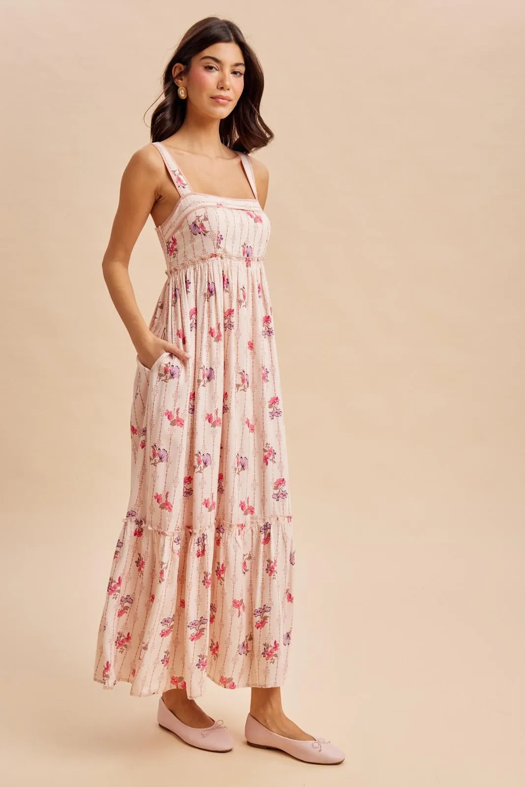 Peach Multi Floral Sleeveless Maxi Dress sold by Pinkblush product image thumbnail 3