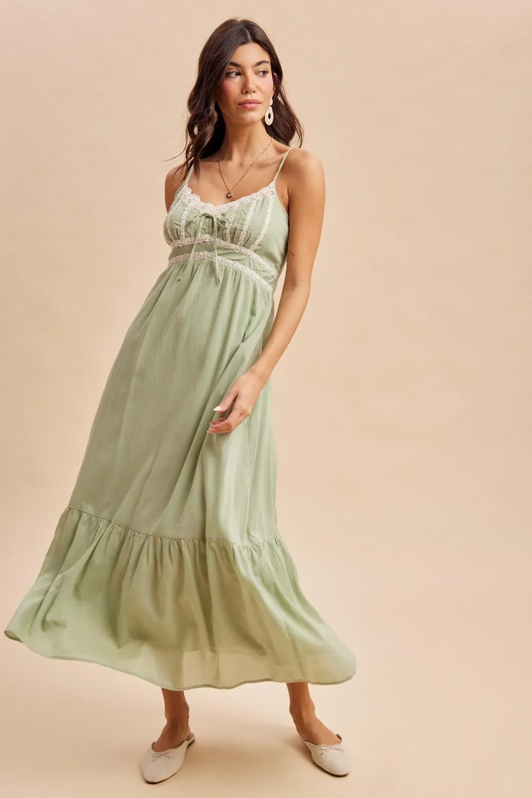 Moss Green Lace Accent Maxi Dress sold by Pinkblush product image thumbnail 3