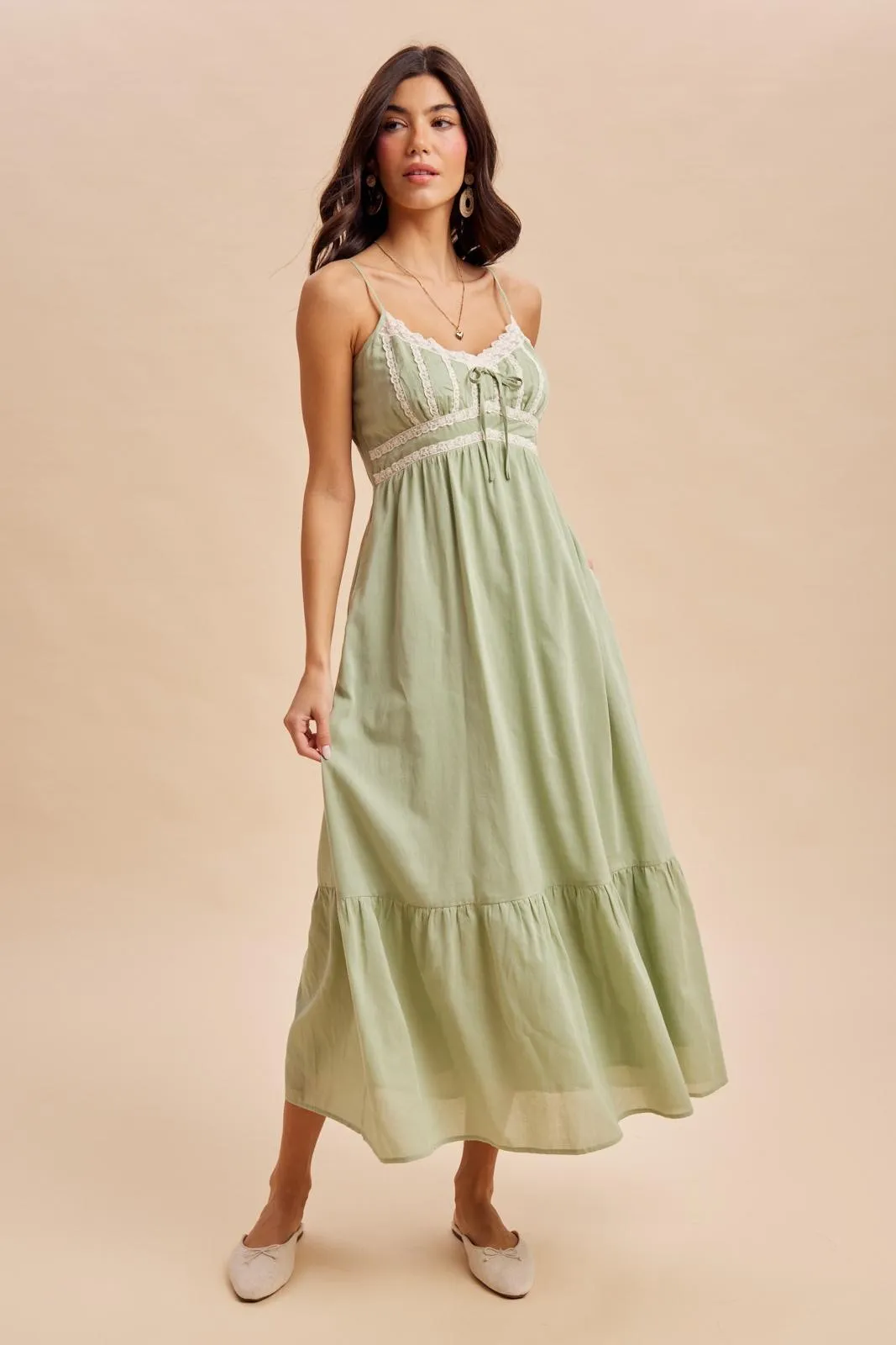 Moss Green Lace Accent Maxi Dress sold by Pinkblush
