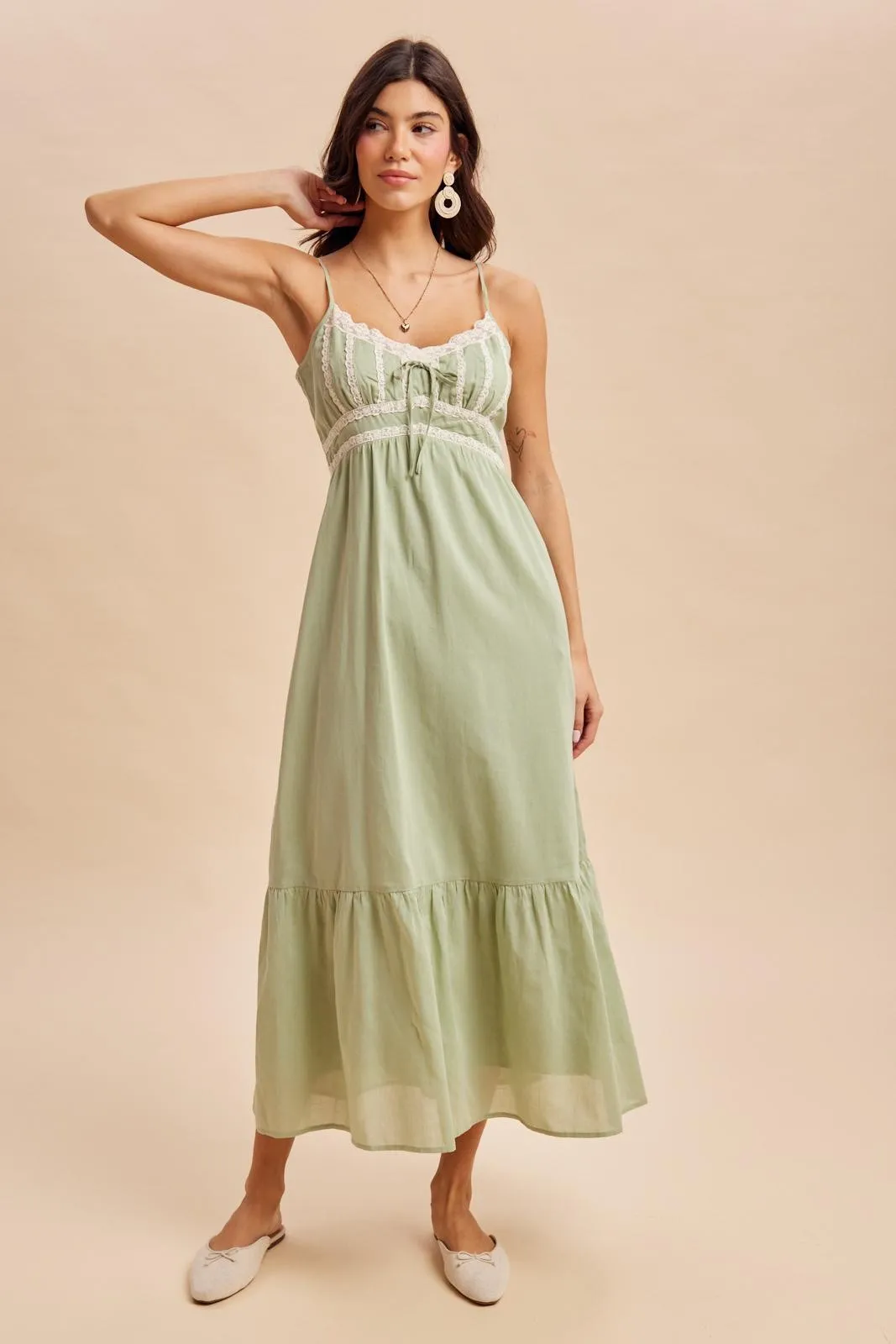 Moss Green Lace Accent Maxi Dress sold by Pinkblush product image thumbnail 2