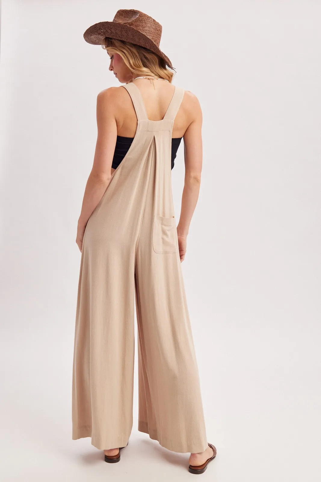 Beige Super Wide Leg Overall Jumpsuit sold by Pinkblush product image thumbnail 4
