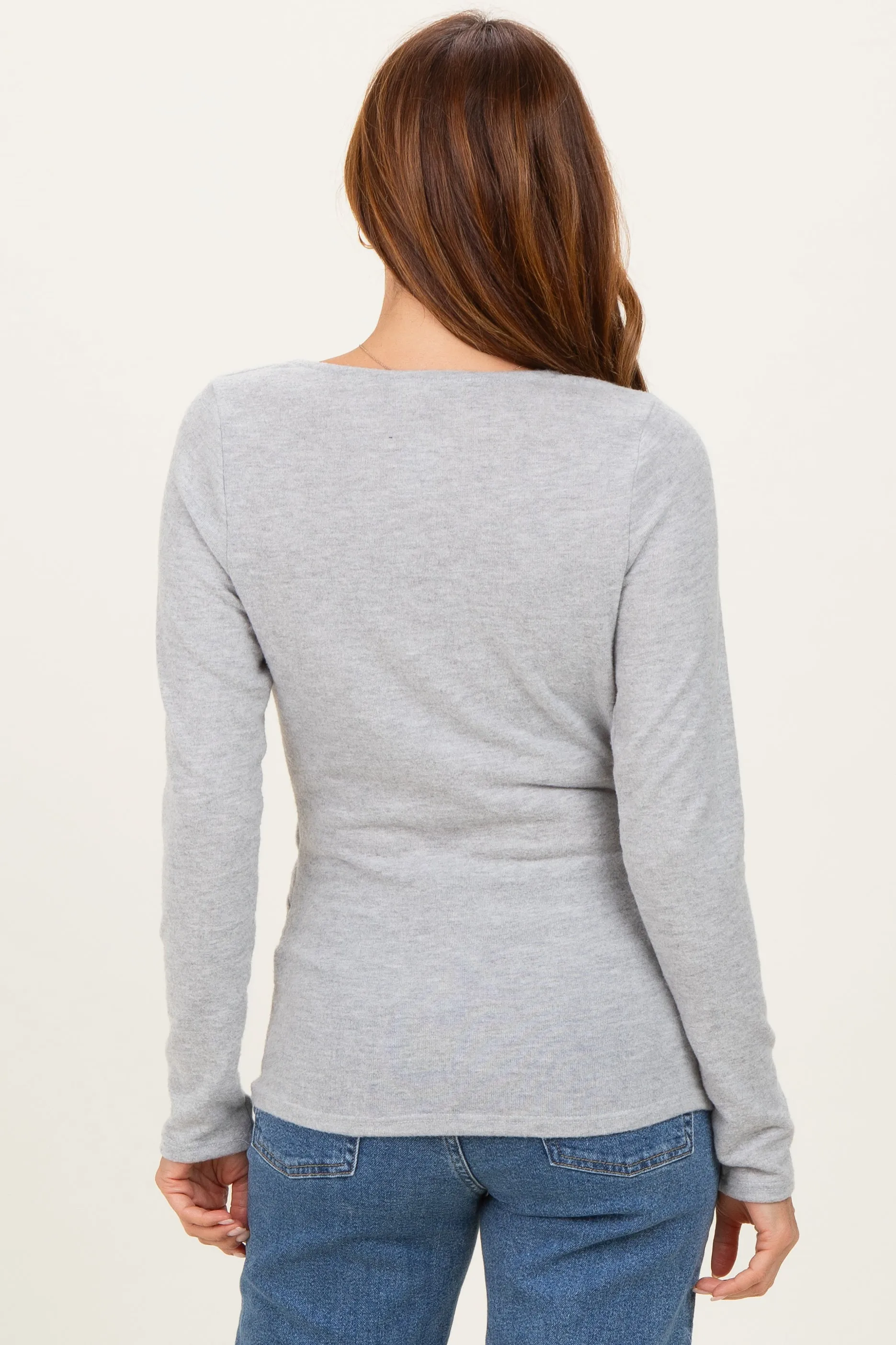 Heather Gray Brushed Knit Wrap Front Top sold by Pinkblush product image thumbnail 4