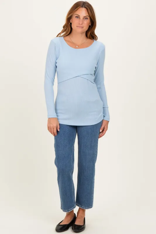 Light Blue Ribbed Crossover Nursing Top made by Pinkblush