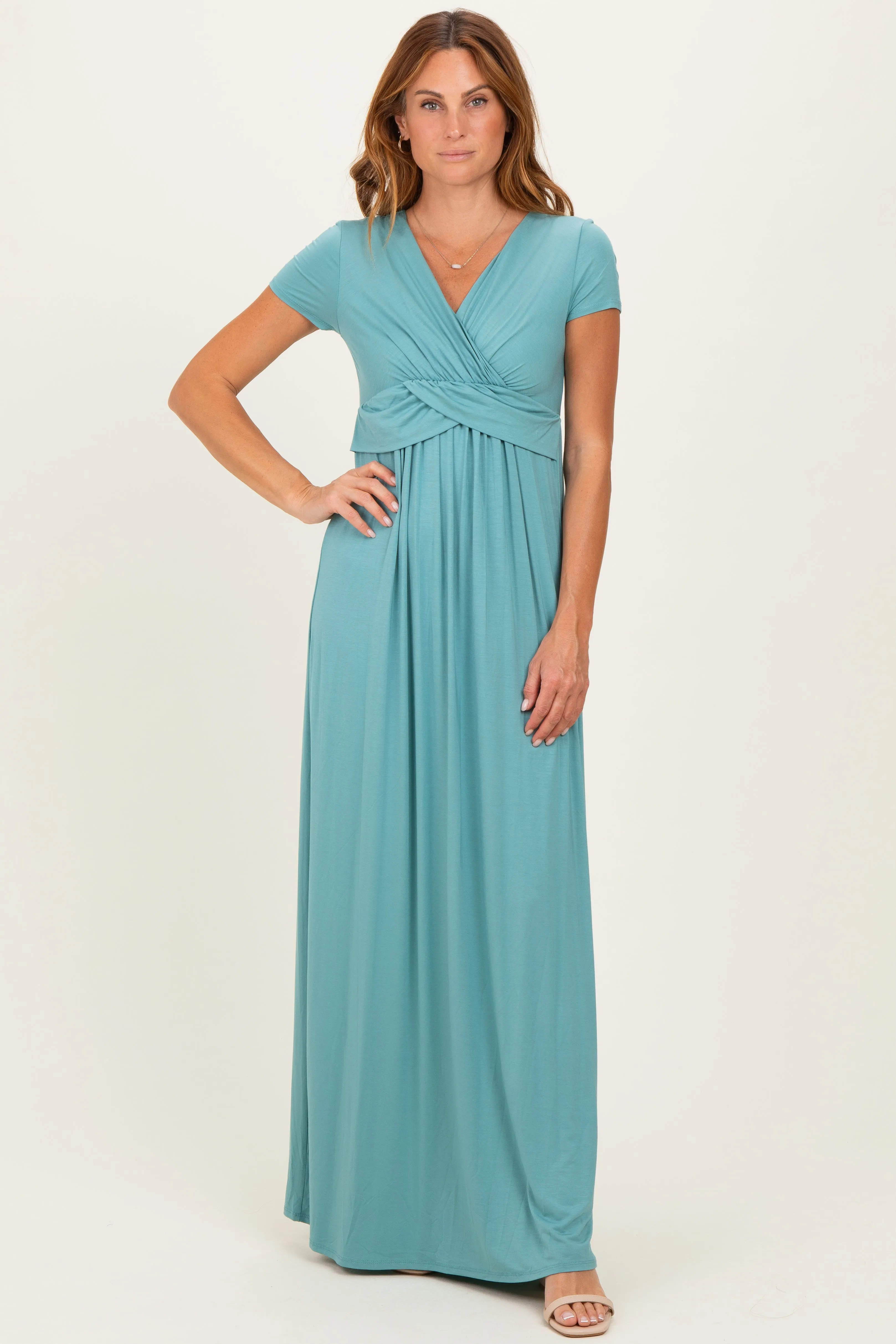 PinkBlush Slate Draped Nursing Maxi Dress sold by Pinkblush