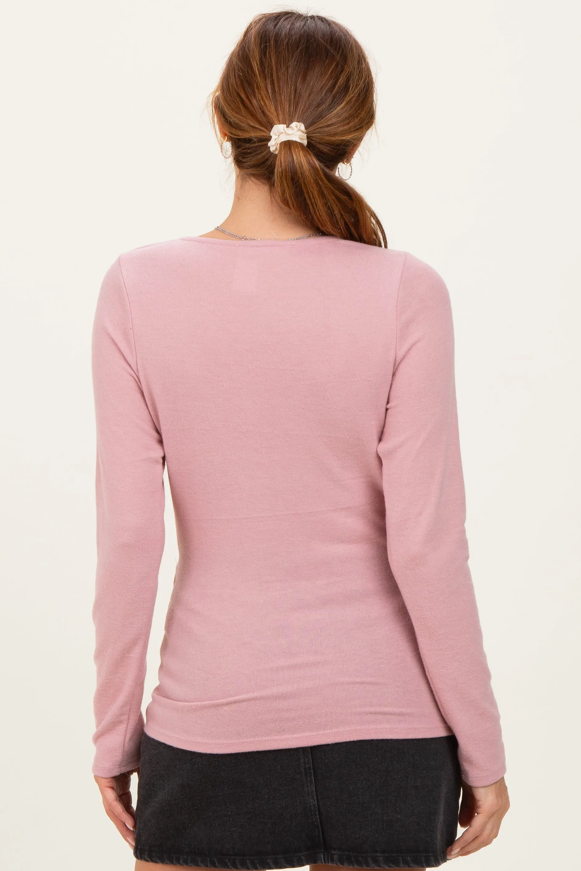 Mauve Brushed Knit Wrap Front Top sold by Pinkblush product image thumbnail 3