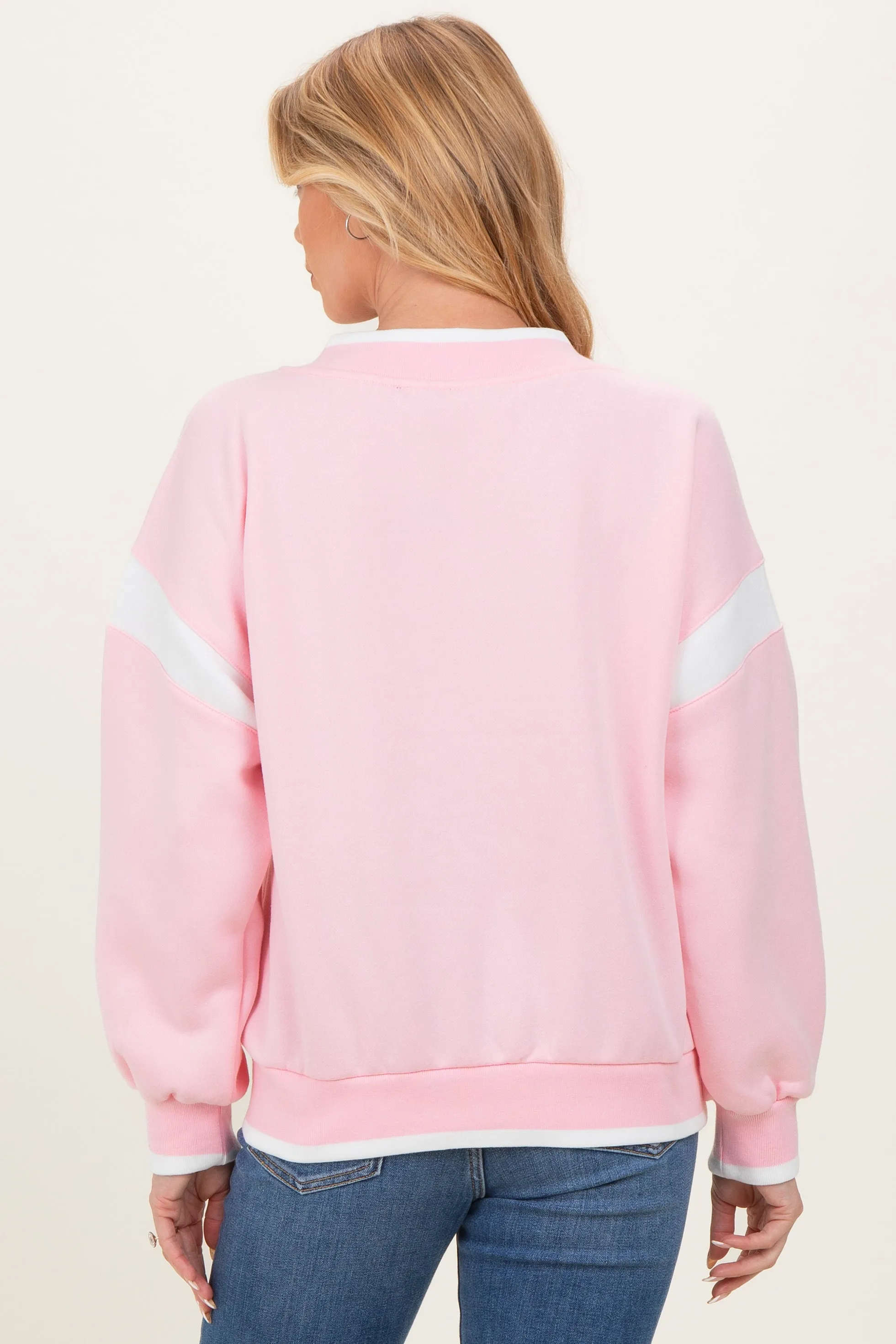 Pink Contrast Sleeve V-Neck Maternity Sweatshirt sold by Pinkblush product image thumbnail 4