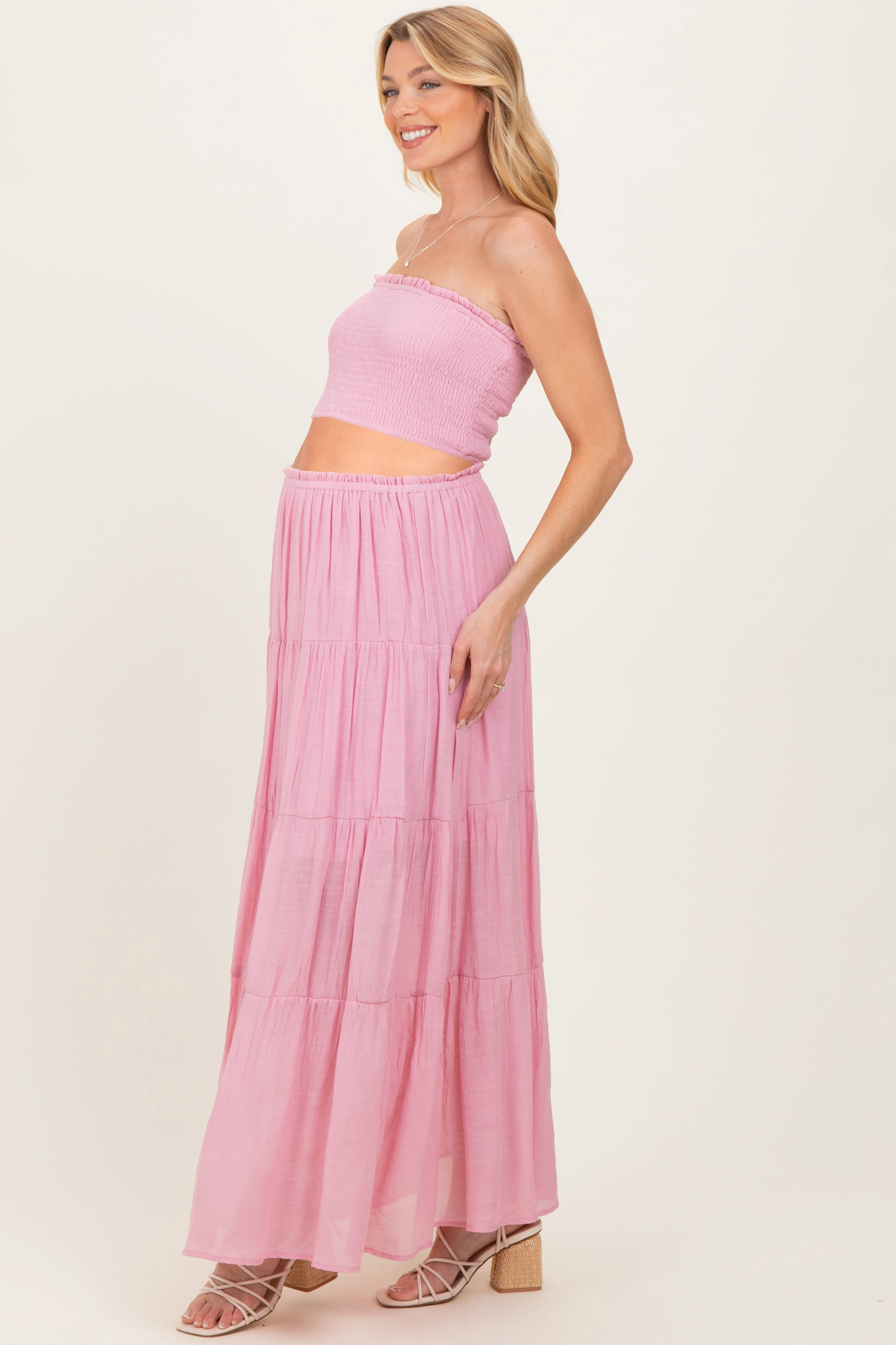 Light Pink Smocked Tube Top Tiered Skirt Maternity Set sold by Pinkblush product image thumbnail 2