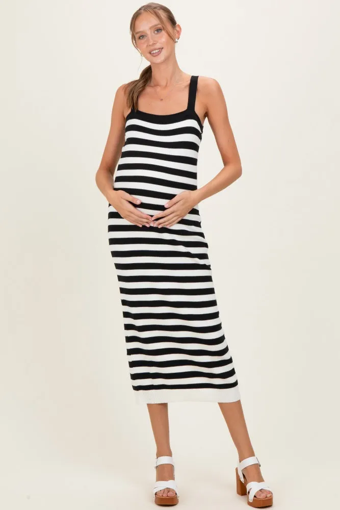 Black Striped Square Neck Sleeveless Knit Maternity Midi Dress sold by Pinkblush product image thumbnail 2