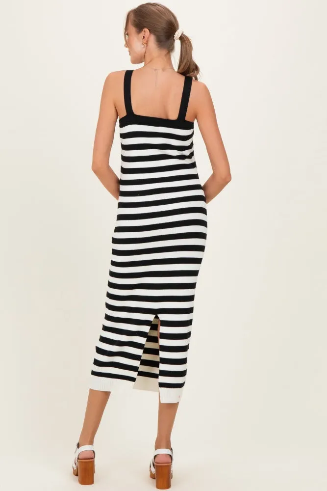 Black Striped Square Neck Sleeveless Knit Maternity Midi Dress sold by Pinkblush product image thumbnail 3