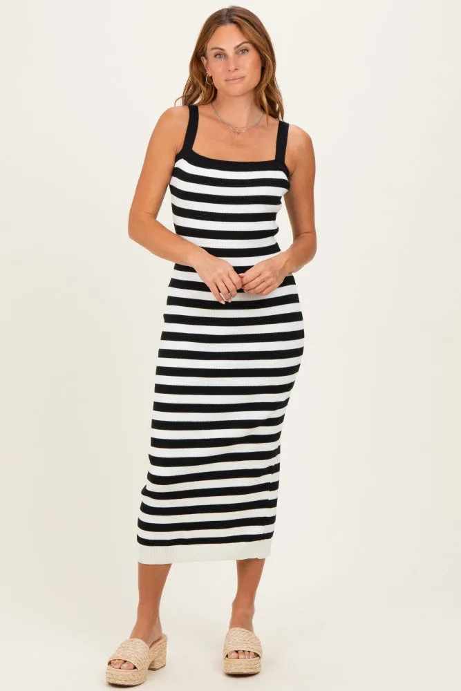 Black Striped Square Neck Sleeveless Knit Maternity Midi Dress sold by Pinkblush product image thumbnail 4