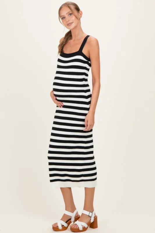 Black Striped Square Neck Sleeveless Knit Maternity Midi Dress sold by Pinkblush