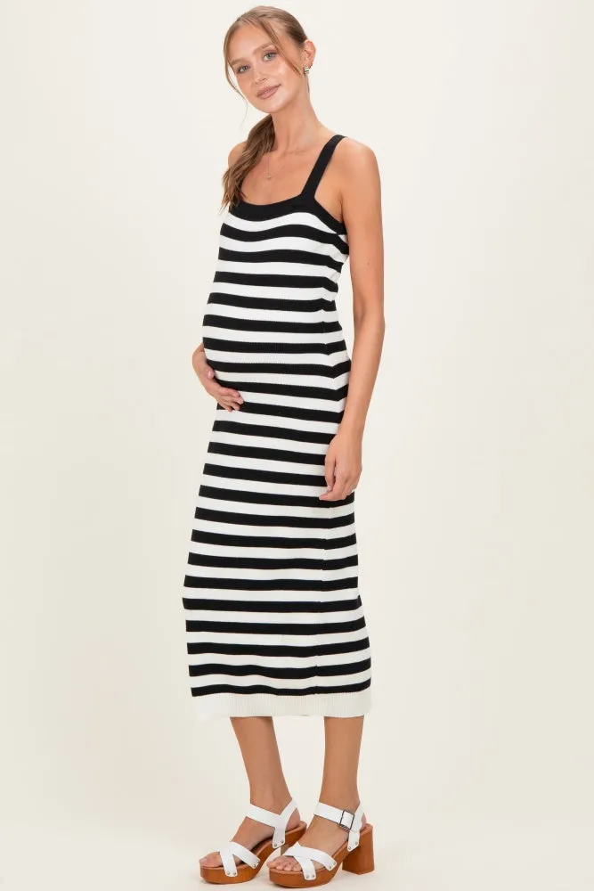 Black Striped Square Neck Sleeveless Knit Maternity Midi Dress sold by Pinkblush