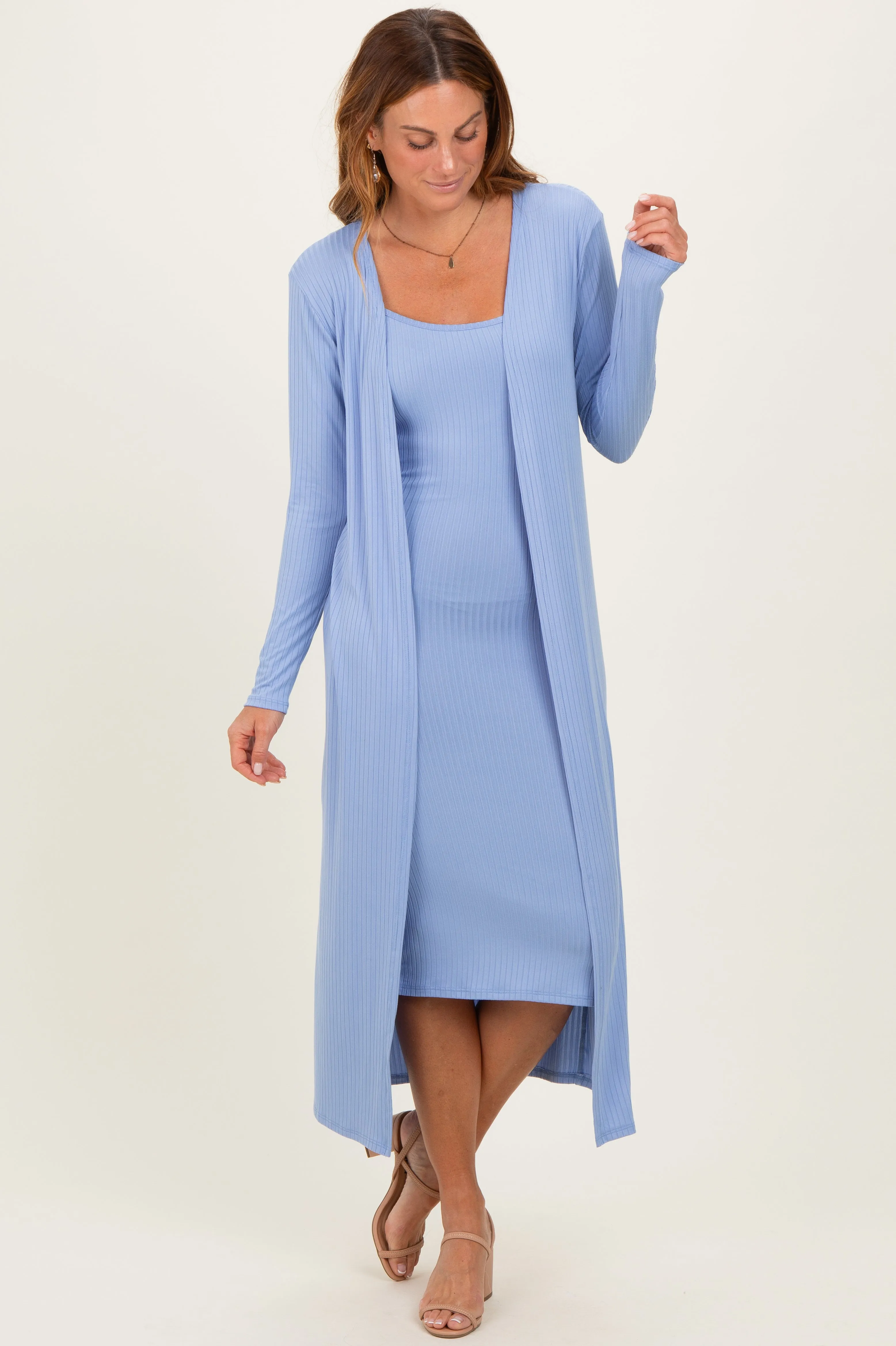 Blue Ribbed Cardigan 2 Piece Set sold by Pinkblush product image thumbnail 2