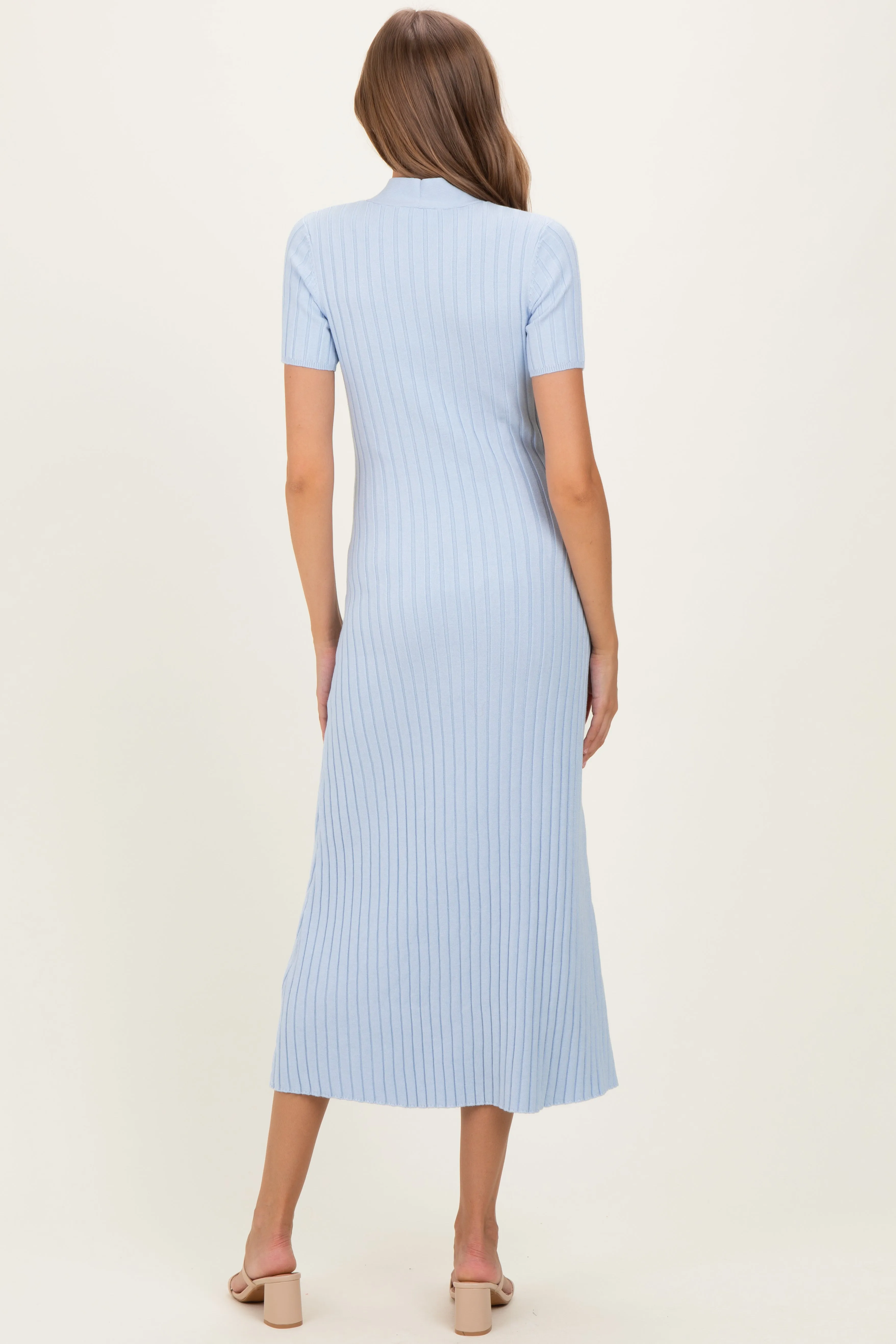 Sky Blue Ribbed Knit Tie Neck Maternity Midi Dress sold by Pinkblush product image thumbnail 4