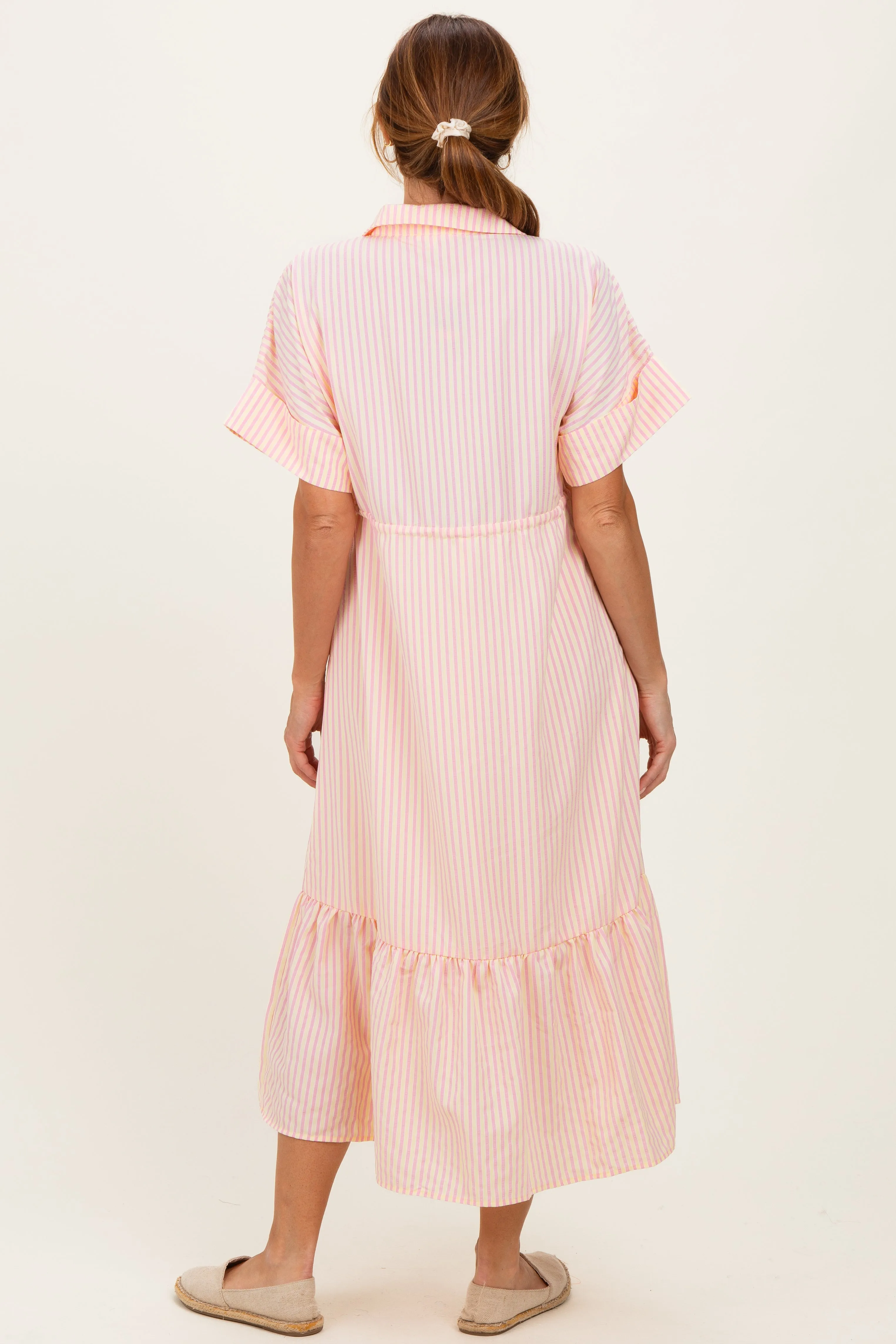 Yellow Striped Button Collared Midi Dress sold by Pinkblush product image thumbnail 3