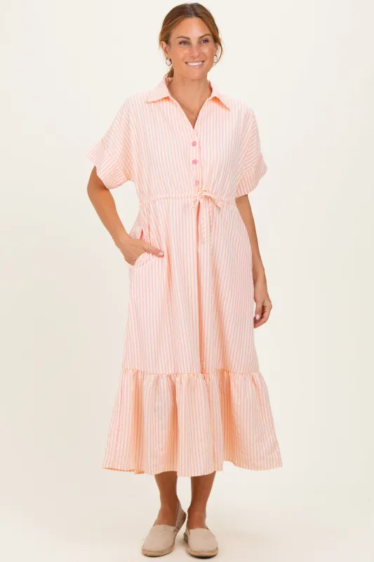 Yellow Striped Button Collared Midi Dress made by JODIFL