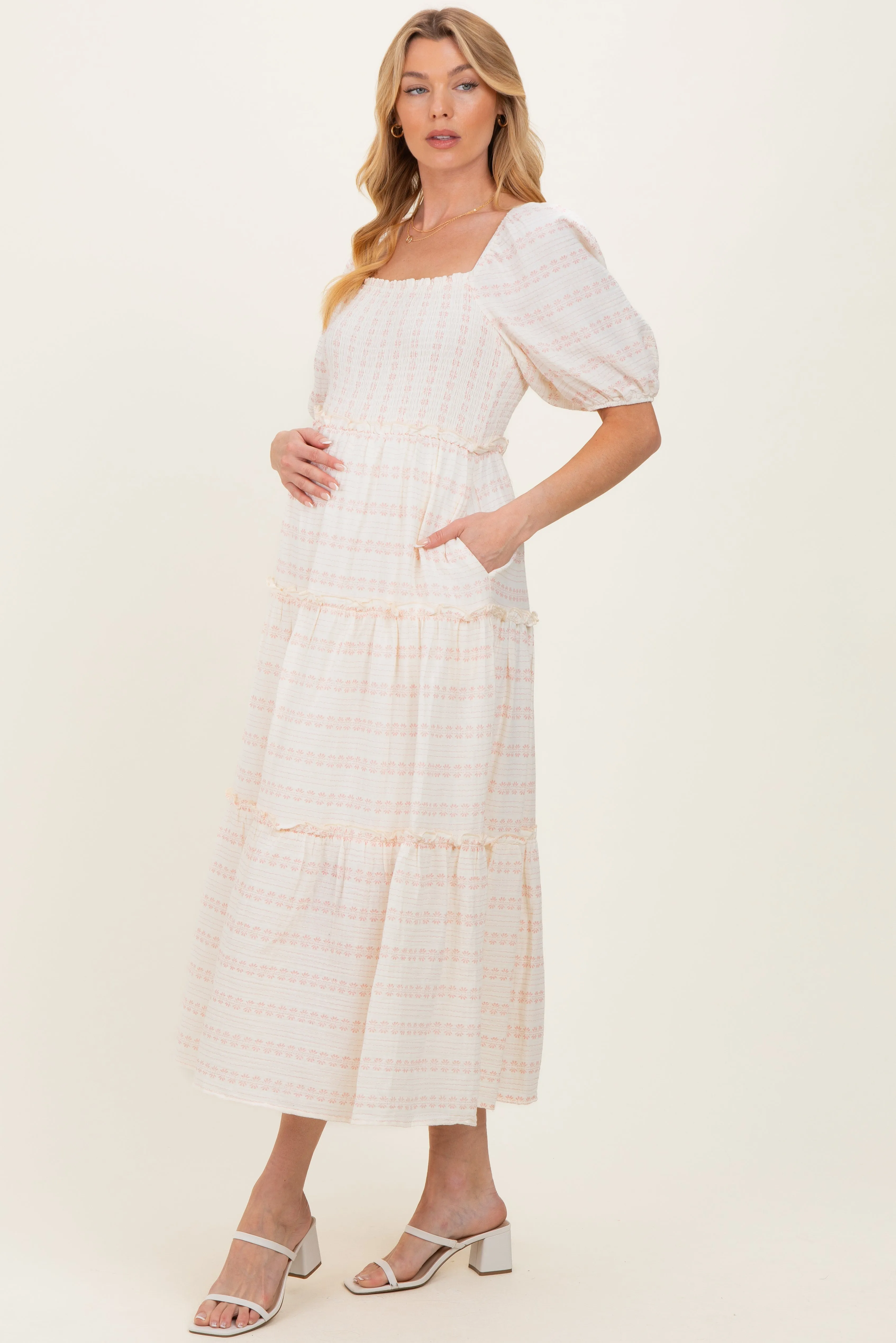 Pink Soft Floral Smocked Maternity Maxi Dress sold by Pinkblush product image thumbnail 2