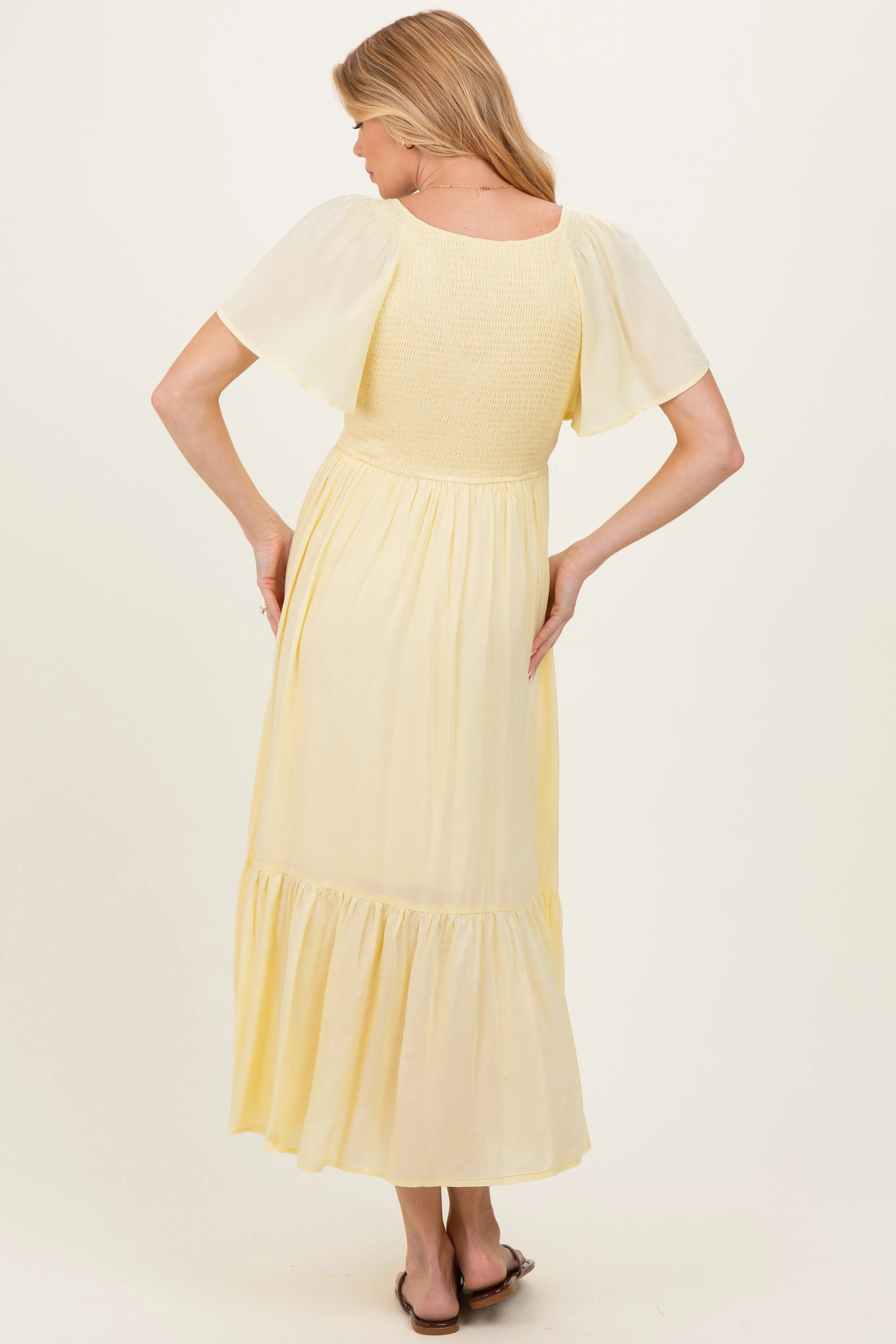 Yellow Smocked Maternity Midi Dress sold by Pinkblush product image thumbnail 3