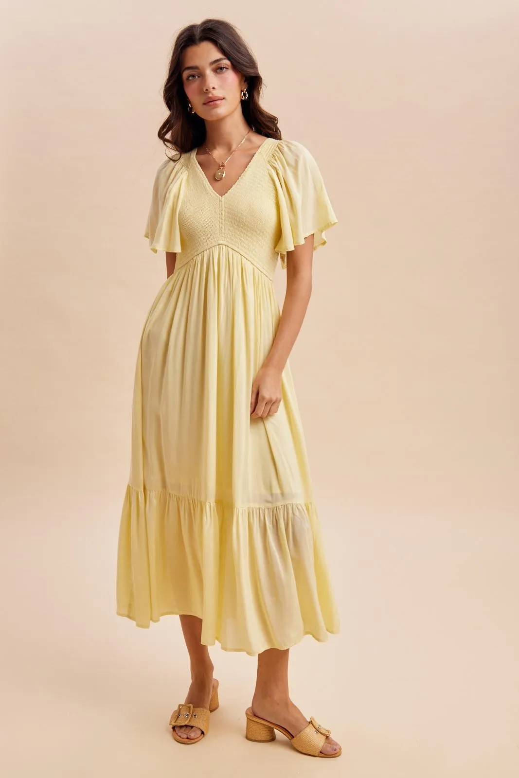 Yellow Smocked Maternity Midi Dress sold by Pinkblush product image thumbnail 4