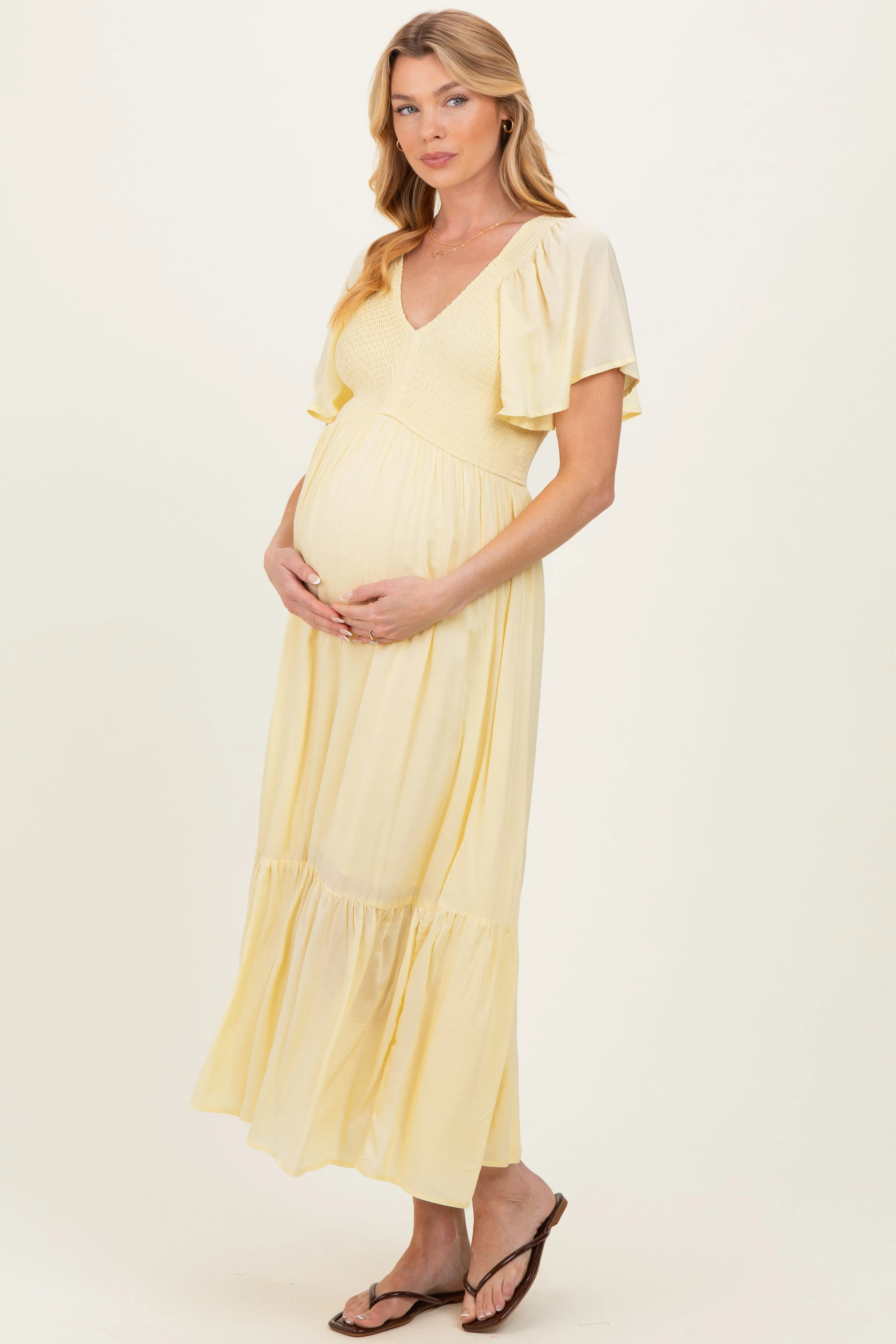 Yellow Smocked Maternity Midi Dress sold by Pinkblush product image thumbnail 2