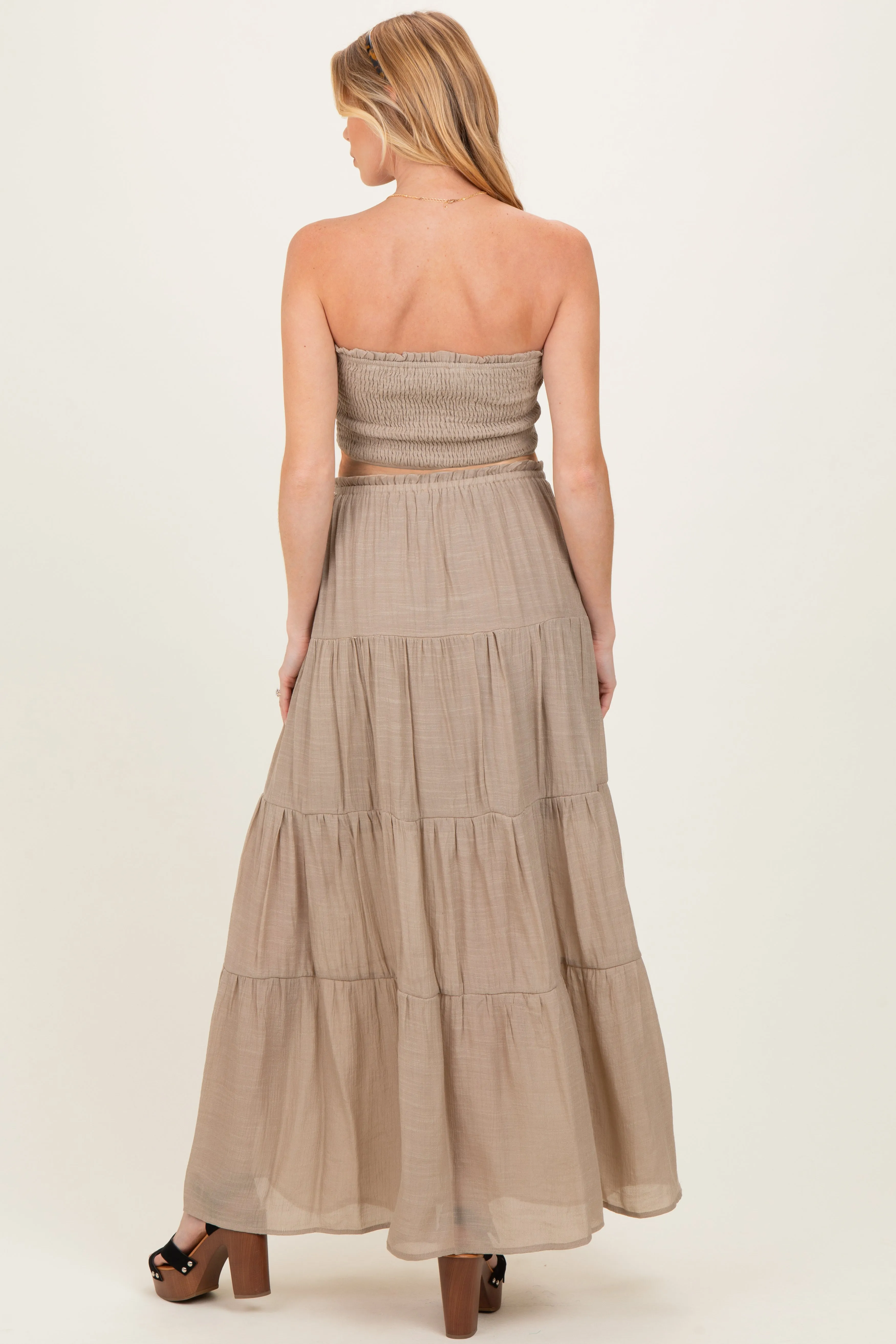 Beige Smocked Tube Top Tiered Skirt Maternity Set sold by Pinkblush product image thumbnail 2