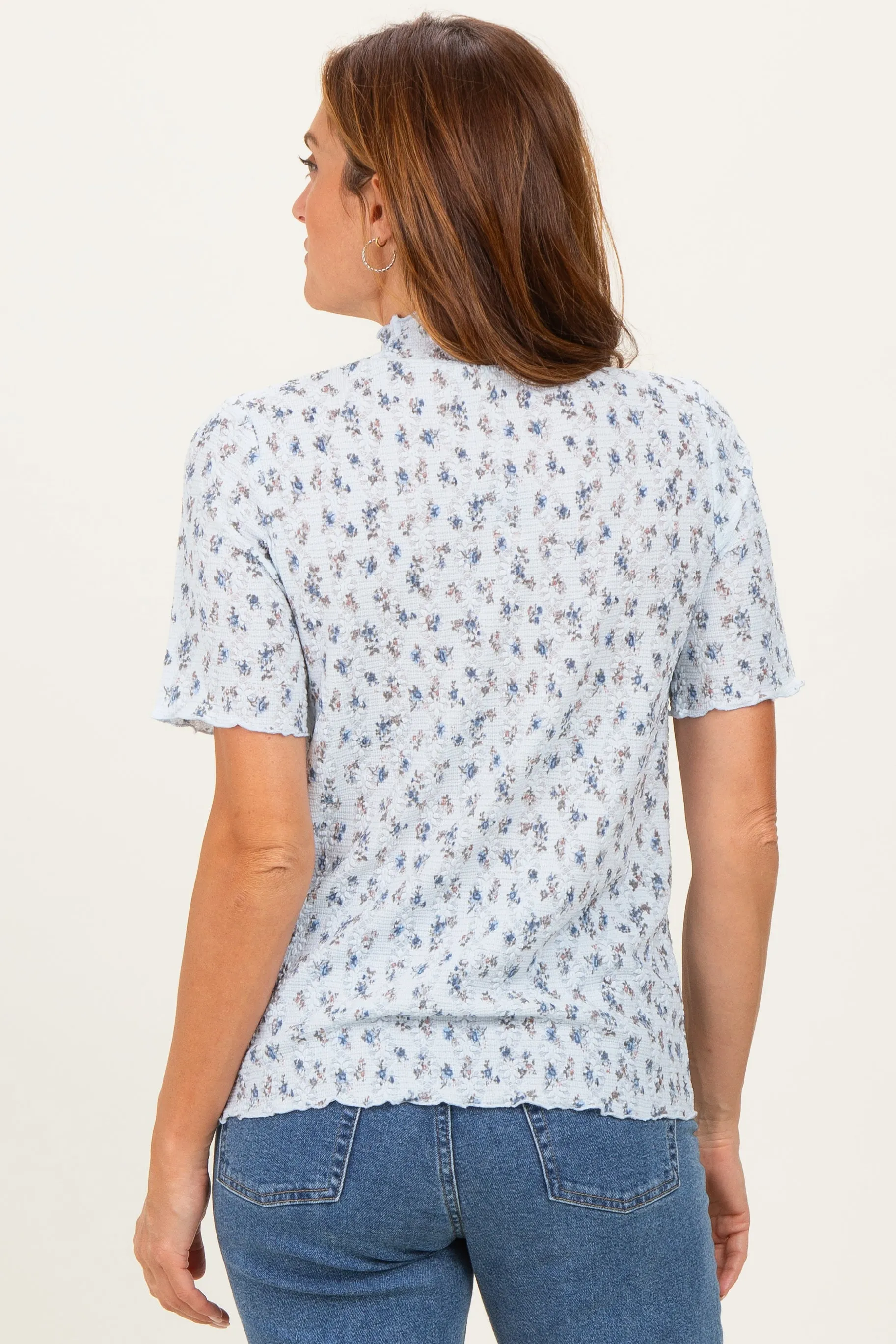 Blue Floral Ruffle Trim Short Sleeve Top sold by Pinkblush product image thumbnail 4