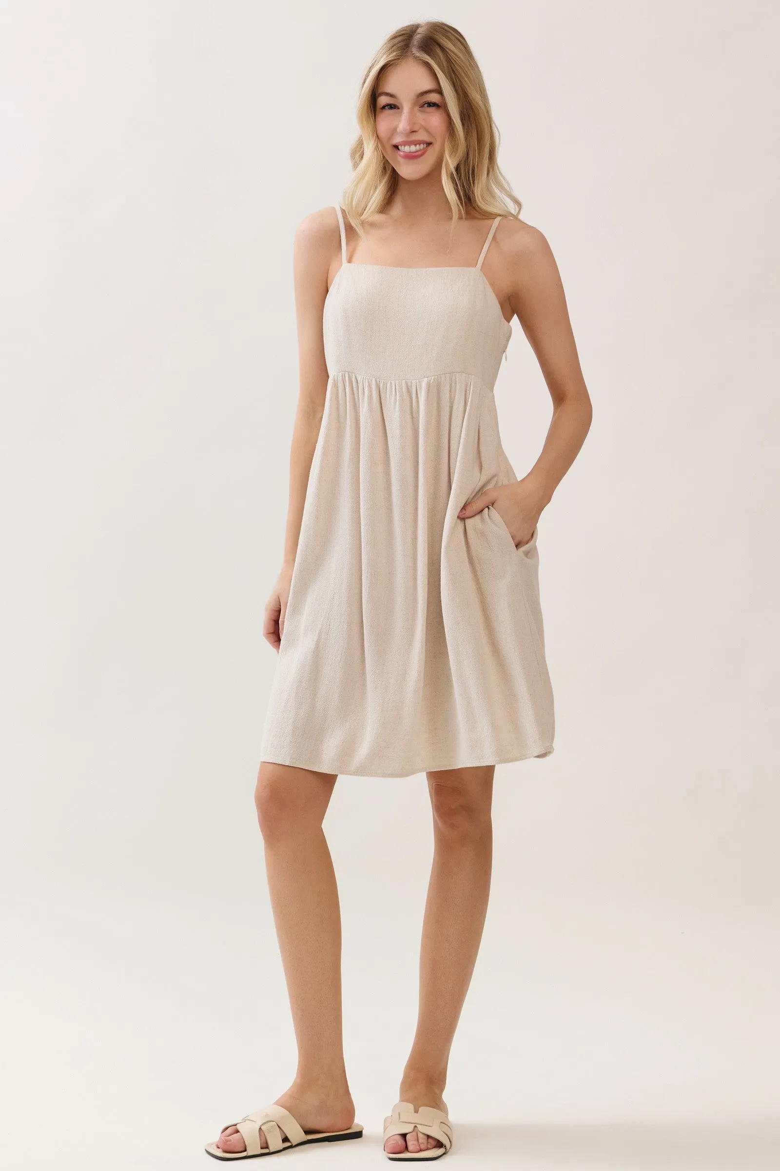 Oatmeal Linen Blend Bead Detail Maternity Mini Dress sold by Pinkblush product image thumbnail 5